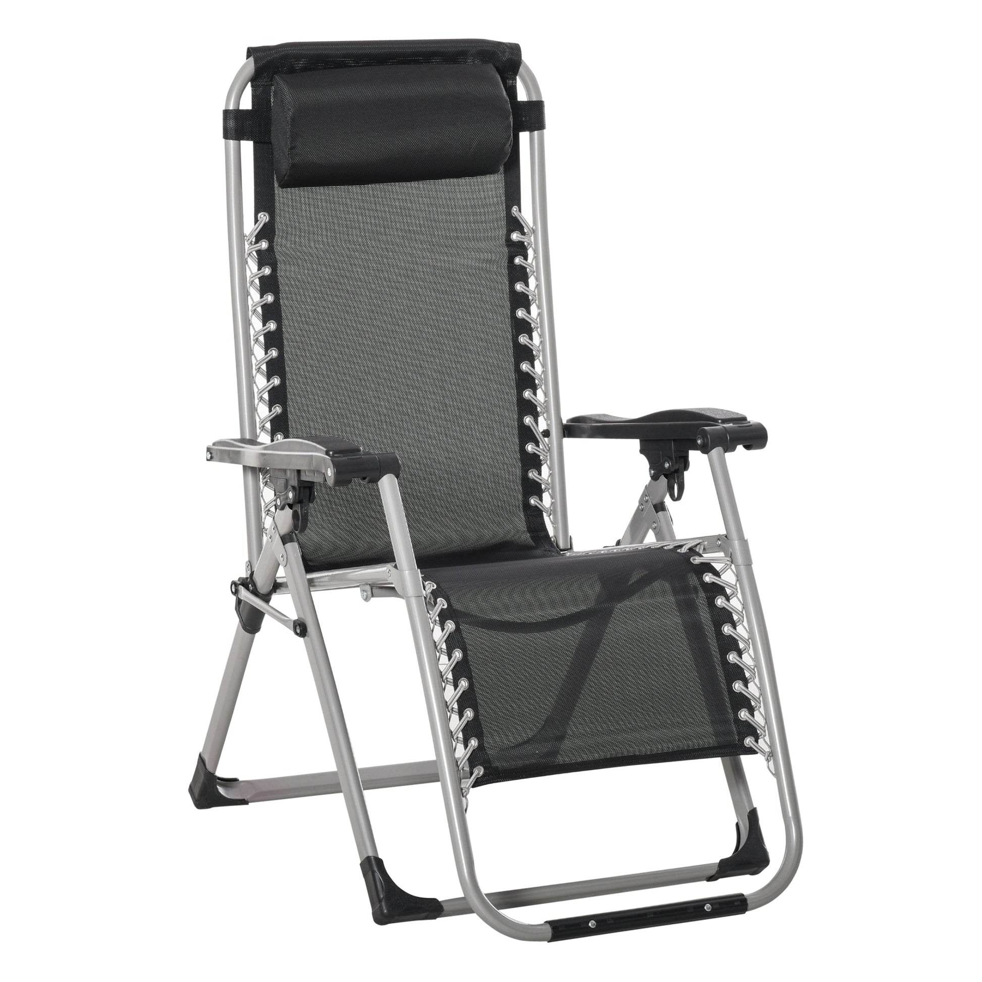 Reclining Zero Gravity Chair with Adjustable Backrest, Folding Garden Sun Lounger with Removable Cushion and Headrest, Dark Grey