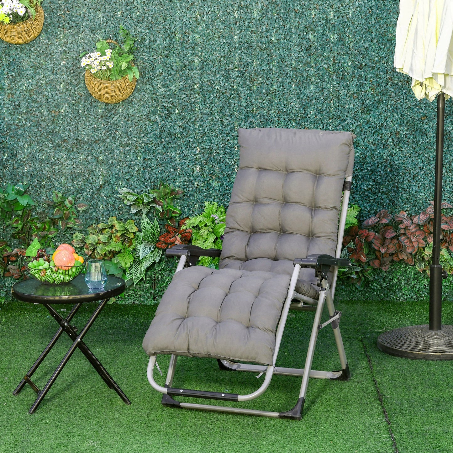 Reclining Zero Gravity Chair with Adjustable Backrest, Folding Garden Sun Lounger with Removable Cushion and Headrest, Dark Grey