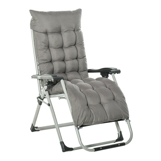 Reclining Zero Gravity Chair with Adjustable Backrest, Folding Garden Sun Lounger with Removable Cushion and Headrest, Dark Grey