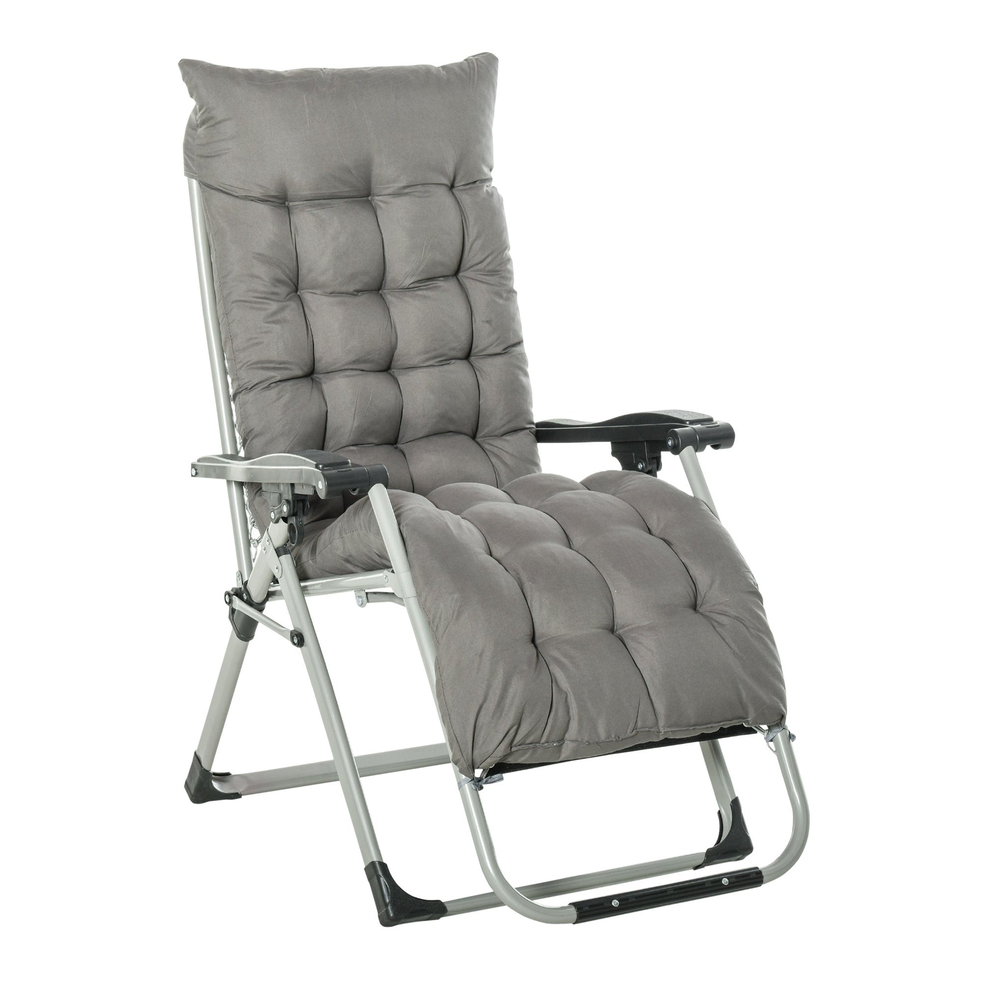 Reclining Zero Gravity Chair with Adjustable Backrest, Folding Garden Sun Lounger with Removable Cushion and Headrest, Dark Grey