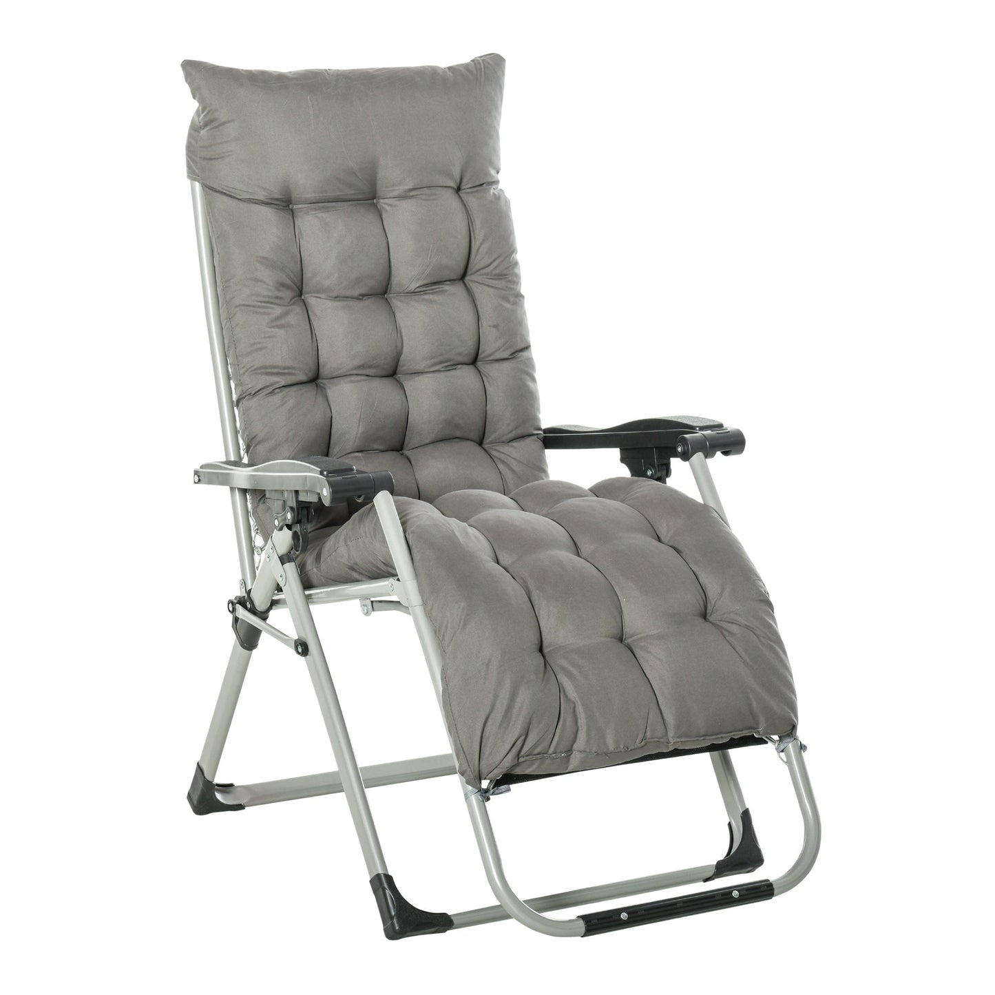 Reclining Zero Gravity Chair with Adjustable Backrest, Folding Garden Sun Lounger with Removable Cushion and Headrest, Dark Grey