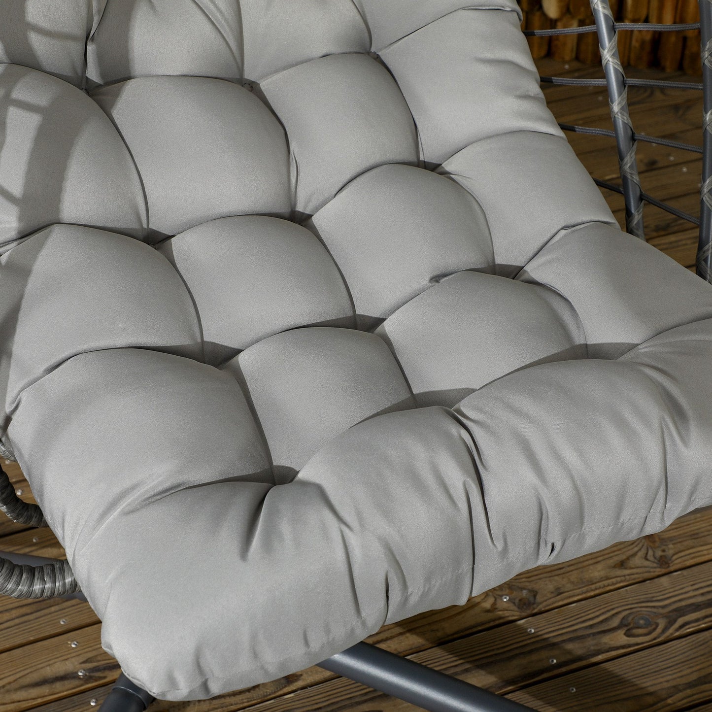 Outdoor Rattan Swing Chair with Foldable Basket and Cushion, Garden Patio Hanging Egg Chair with Metal Stand, Headrest for Indoor and Outdoor, Light Grey