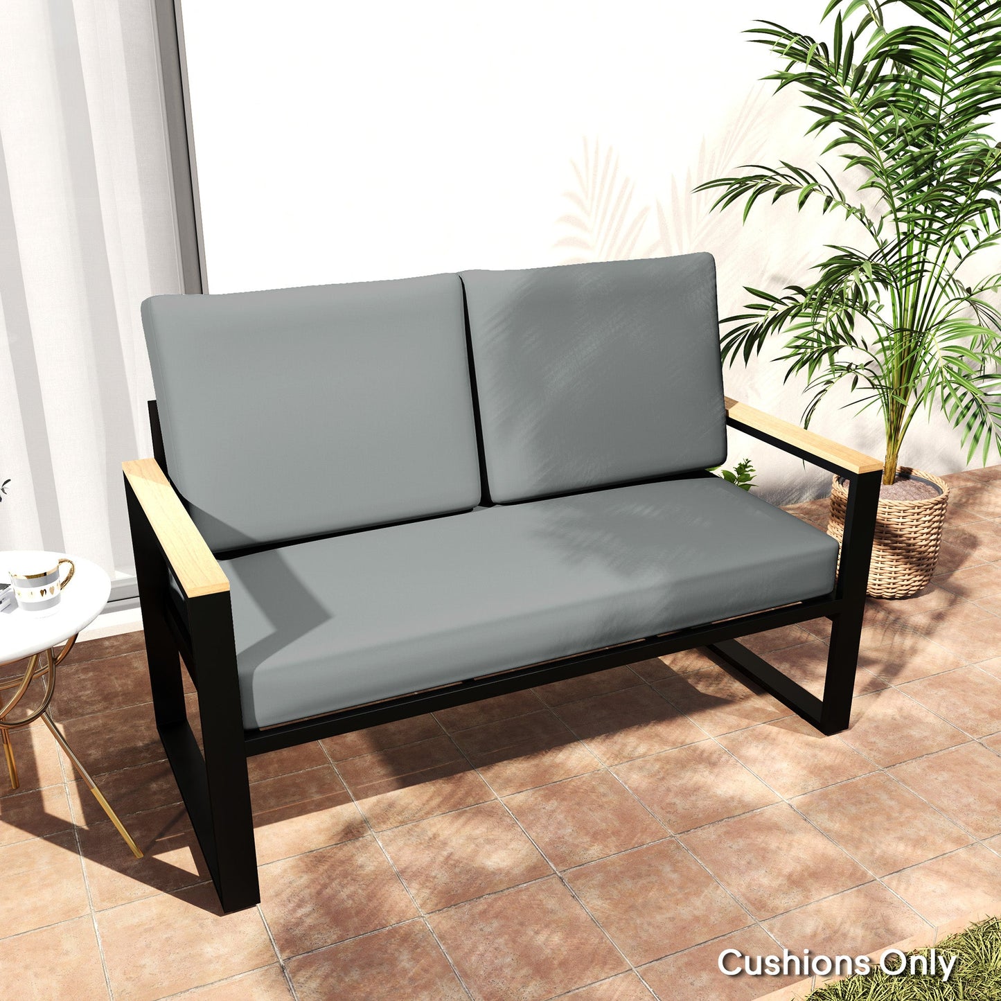 2 Seater 5" Thick Outdoor Seat Cushions with 7" Backrest, Loveseat Outdoor Furniture Cushions, Fade-Resistant Replacement Patio Cushions for Indoor Outdoor, Light Grey