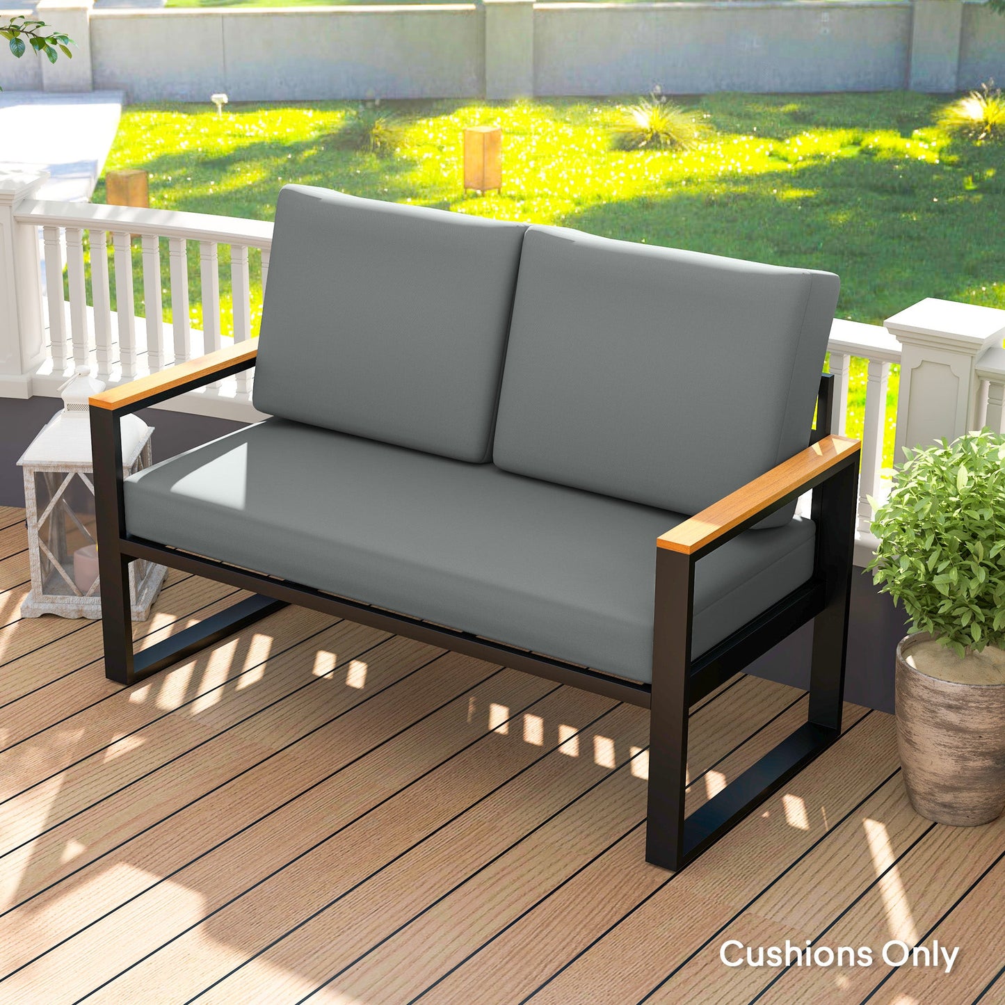 2 Seater 5" Thick Outdoor Seat Cushions with 7" Backrest, Loveseat Outdoor Furniture Cushions, Fade-Resistant Replacement Patio Cushions for Indoor Outdoor, Light Grey