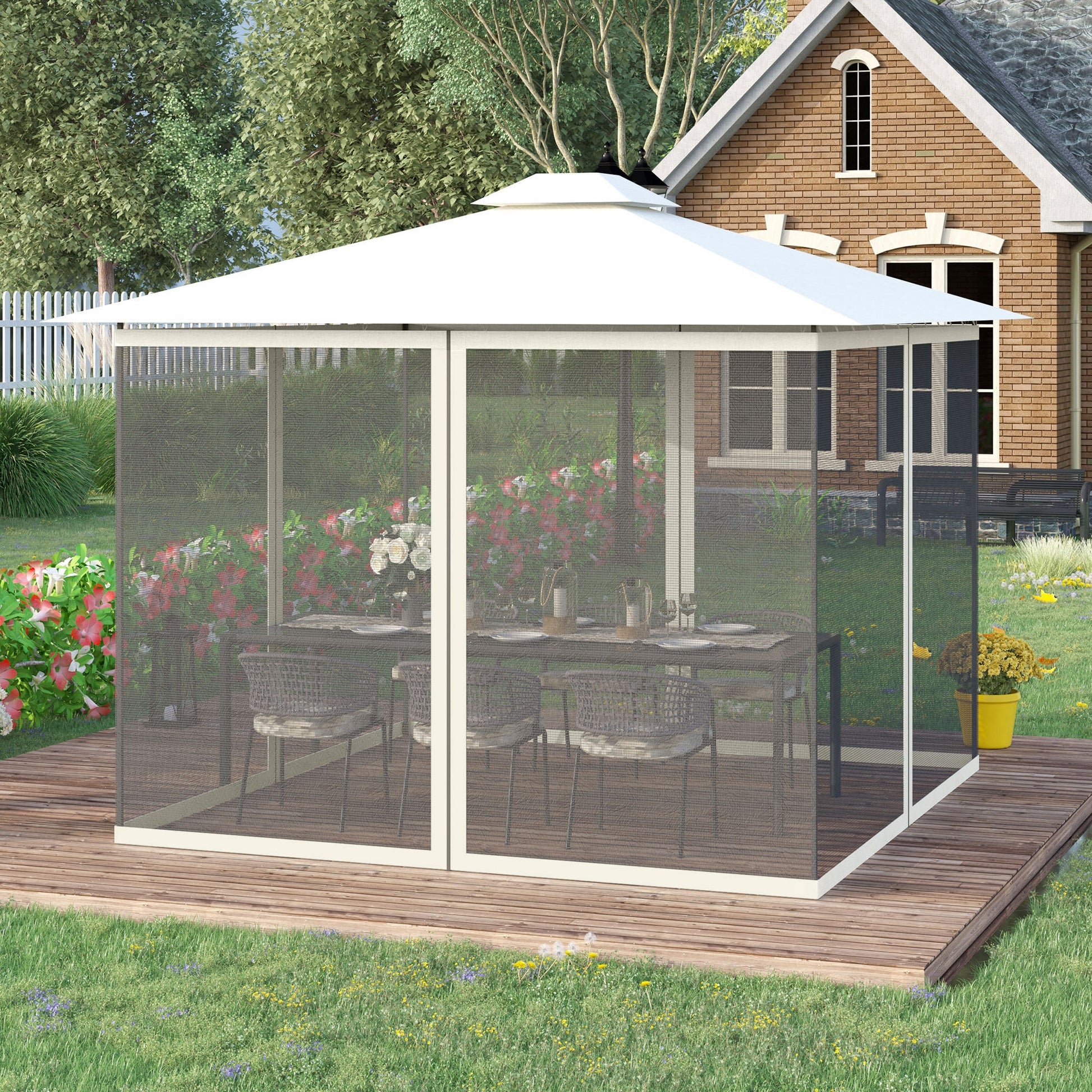 Replacement Mosquito Netting for Gazebo 10' x 10' Black Screen Walls for Canopy with Zippers for Parties and Outdoor Activities, White