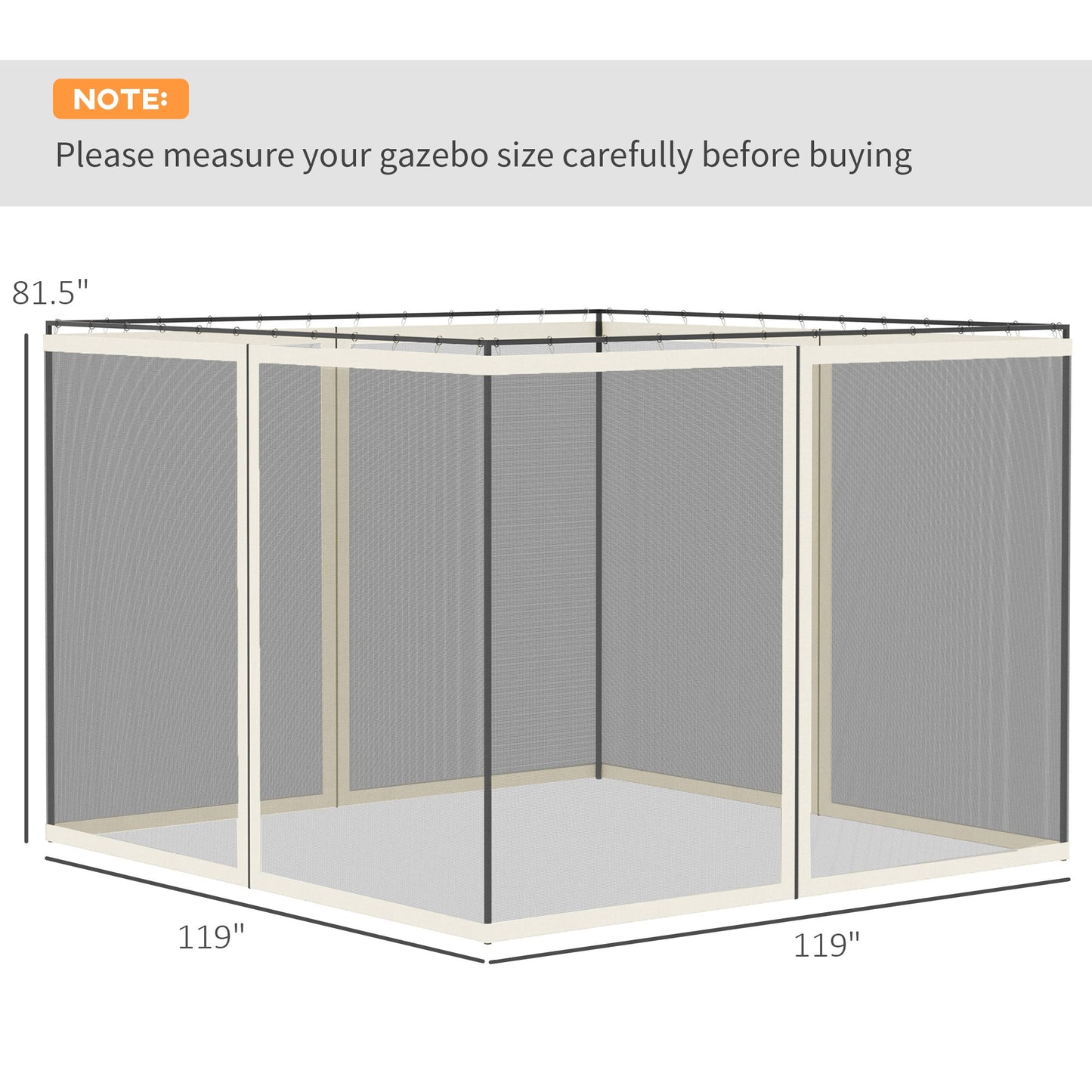 Replacement Mosquito Netting for Gazebo 10' x 10' Black Screen Walls for Canopy with Zippers for Parties and Outdoor Activities, White