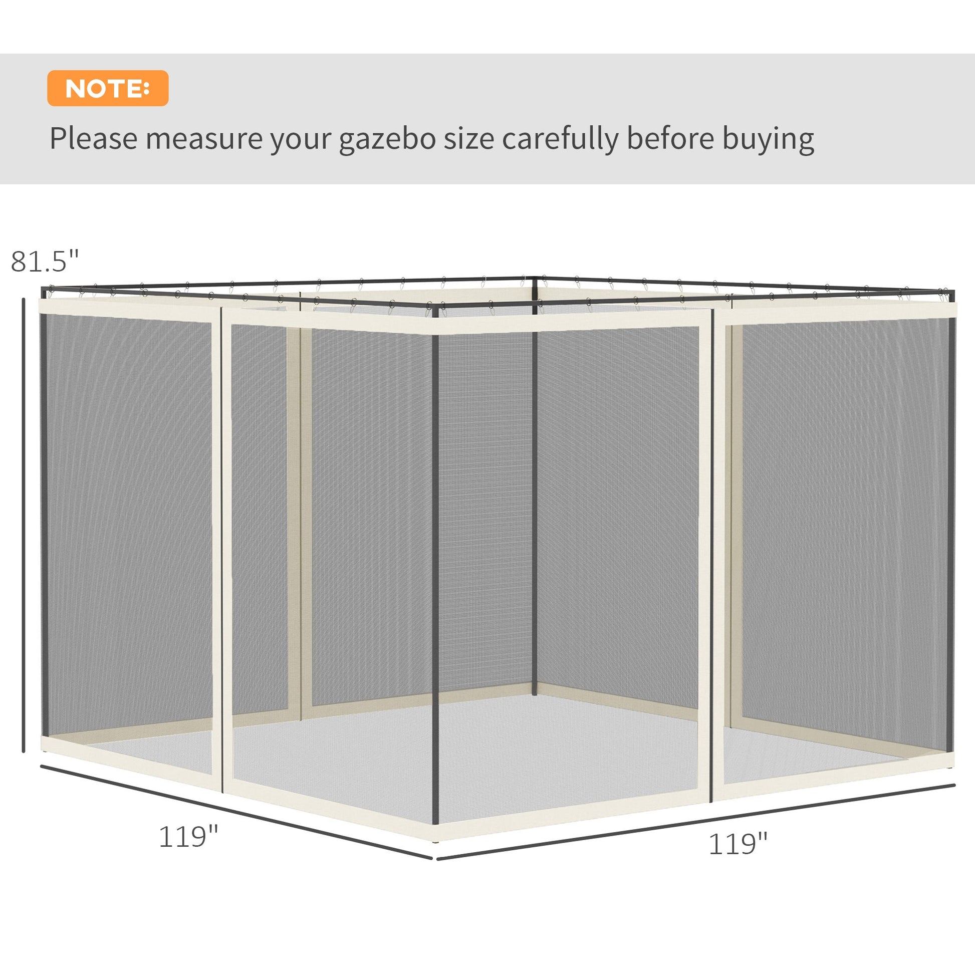 Replacement Mosquito Netting for Gazebo 10' x 10' Black Screen Walls for Canopy with Zippers for Parties and Outdoor Activities, White
