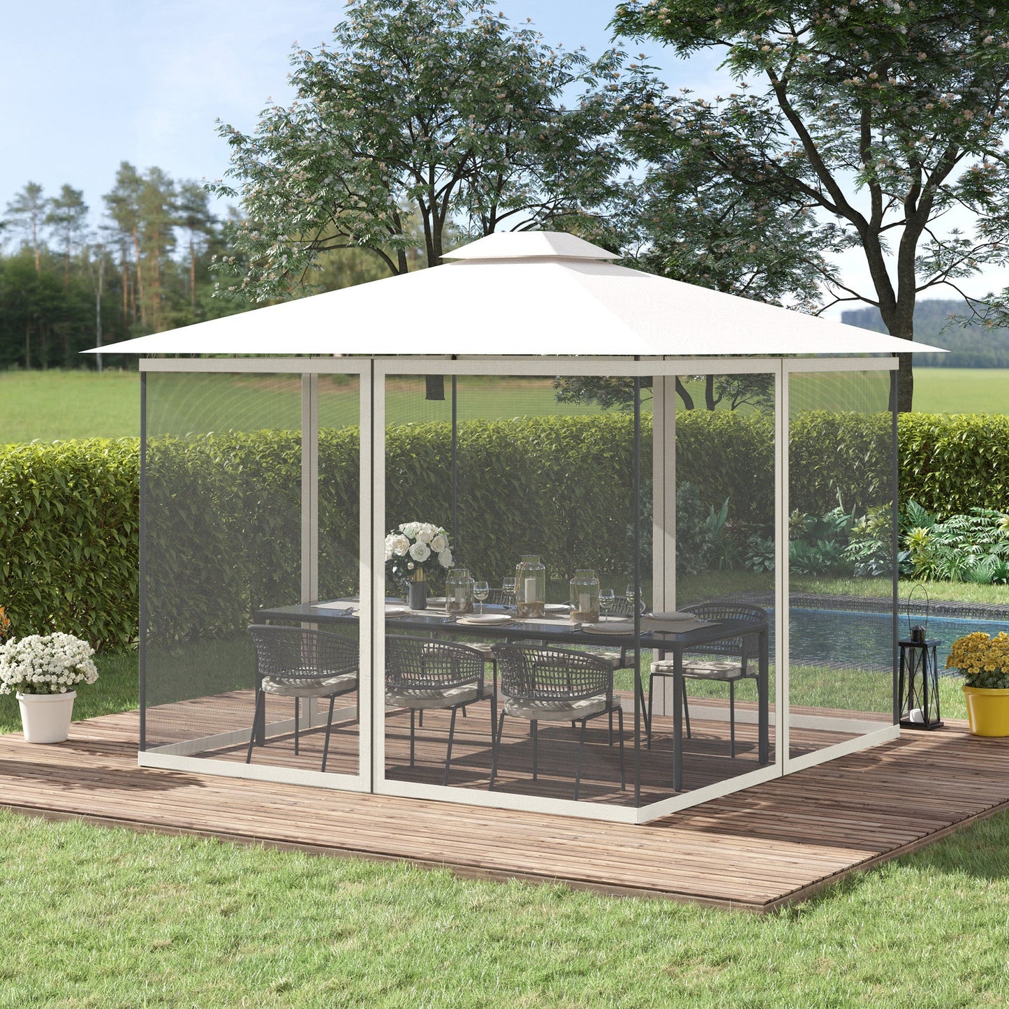 Replacement Mosquito Netting for Gazebo 10' x 10' Black Screen Walls for Canopy with Zippers for Parties and Outdoor Activities, White