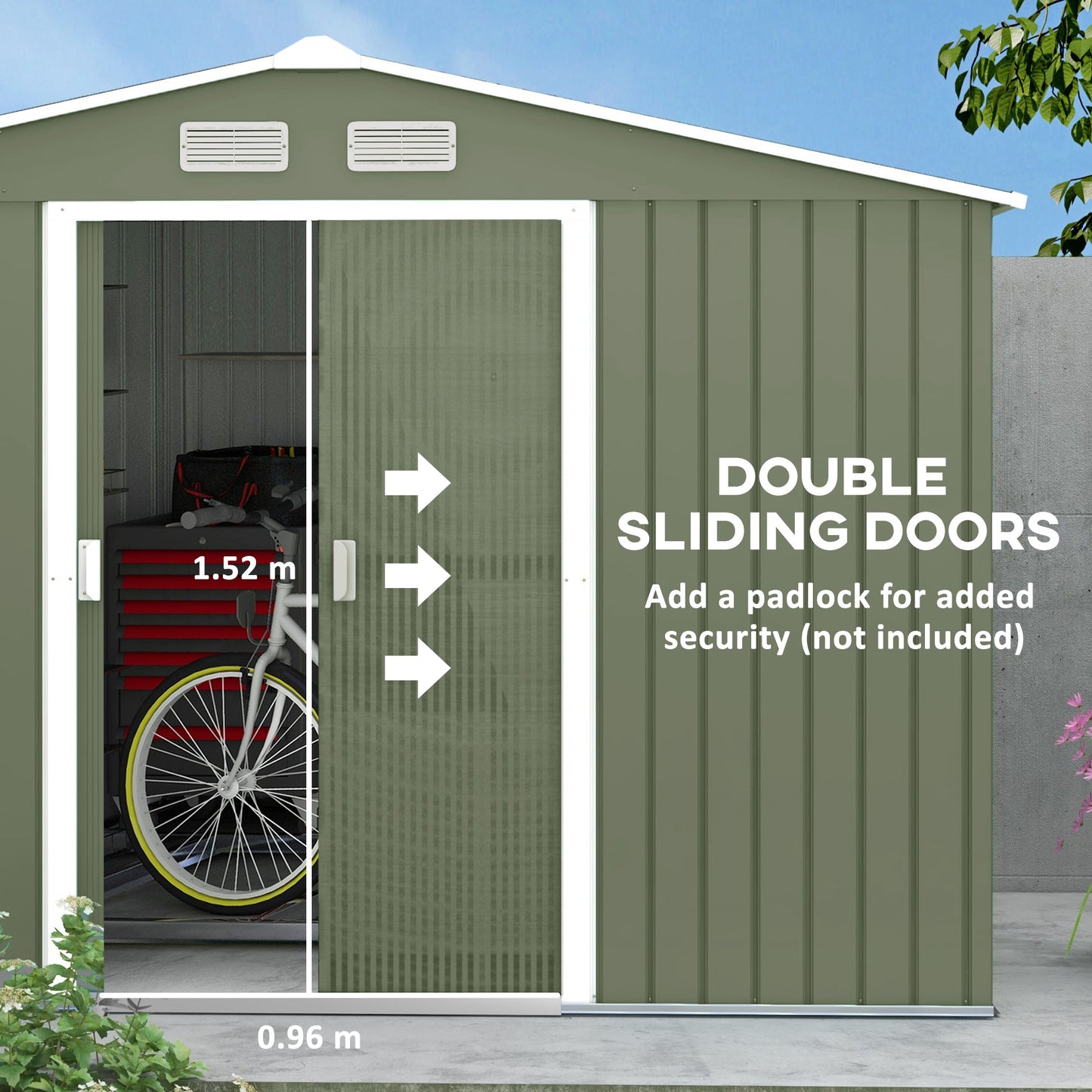 9' x 6' Garden Storage Shed with Foundation Kit, Metal Tool Storage House with Double Doors for Outdoor Patio Yard, Light Green