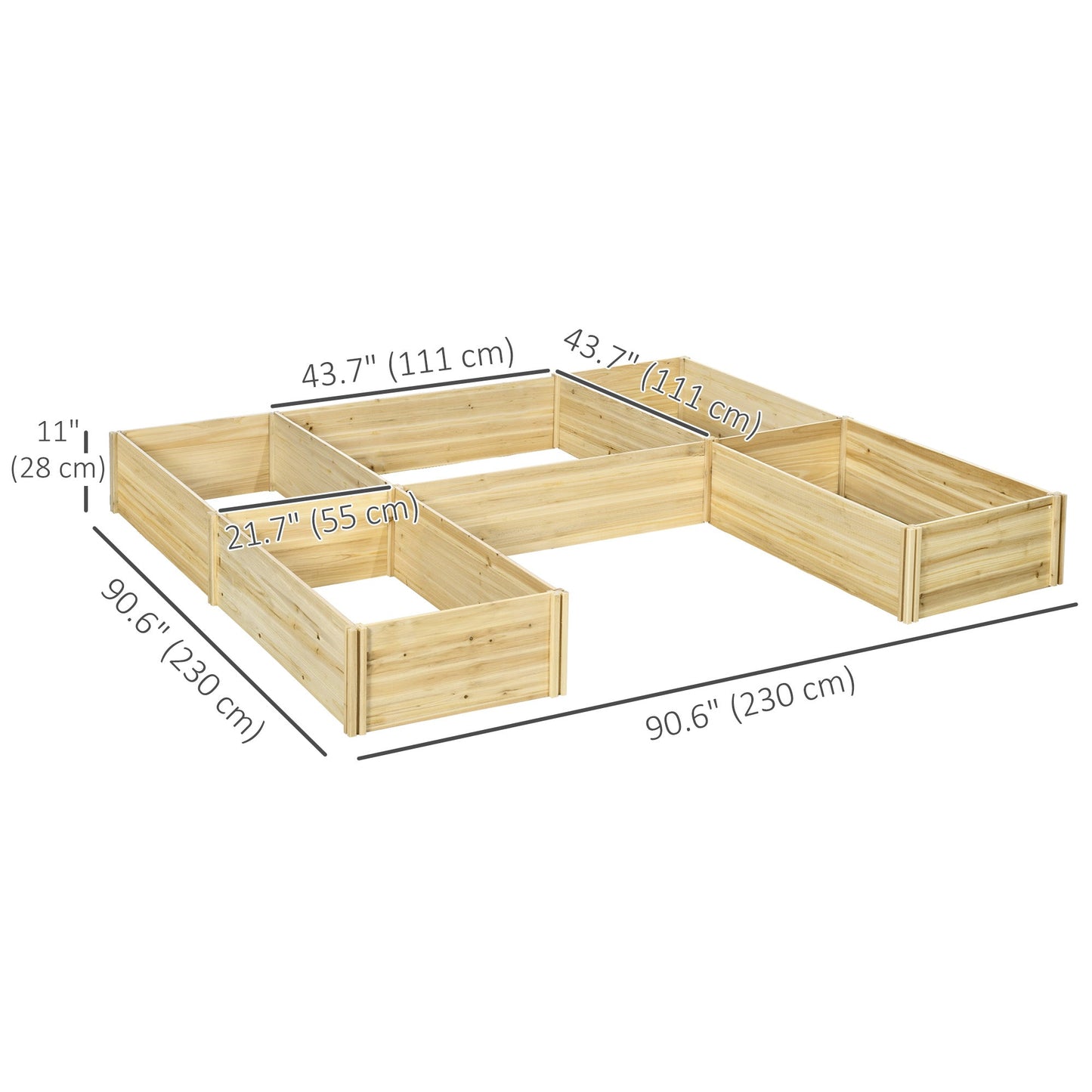 DIY 5-box Wooden Raised Garden Bed Kit with Open Bottom, Outdoor Elevated Planter Box for Outdoor Plants, Vegetables, Flowers, Herbs, Natural Wood