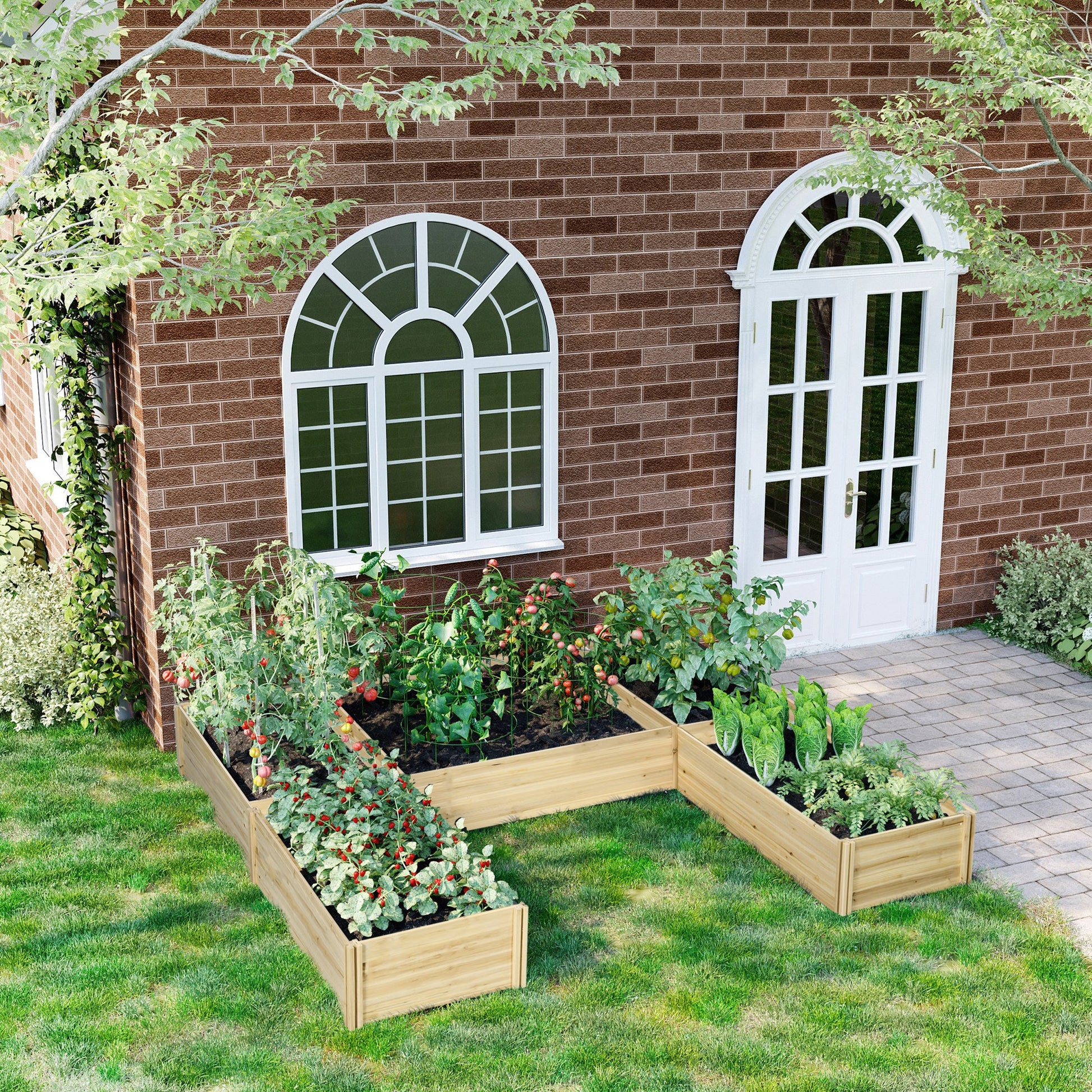 DIY 5-box Wooden Raised Garden Bed Kit with Open Bottom, Outdoor Elevated Planter Box for Outdoor Plants, Vegetables, Flowers, Herbs, Natural Wood