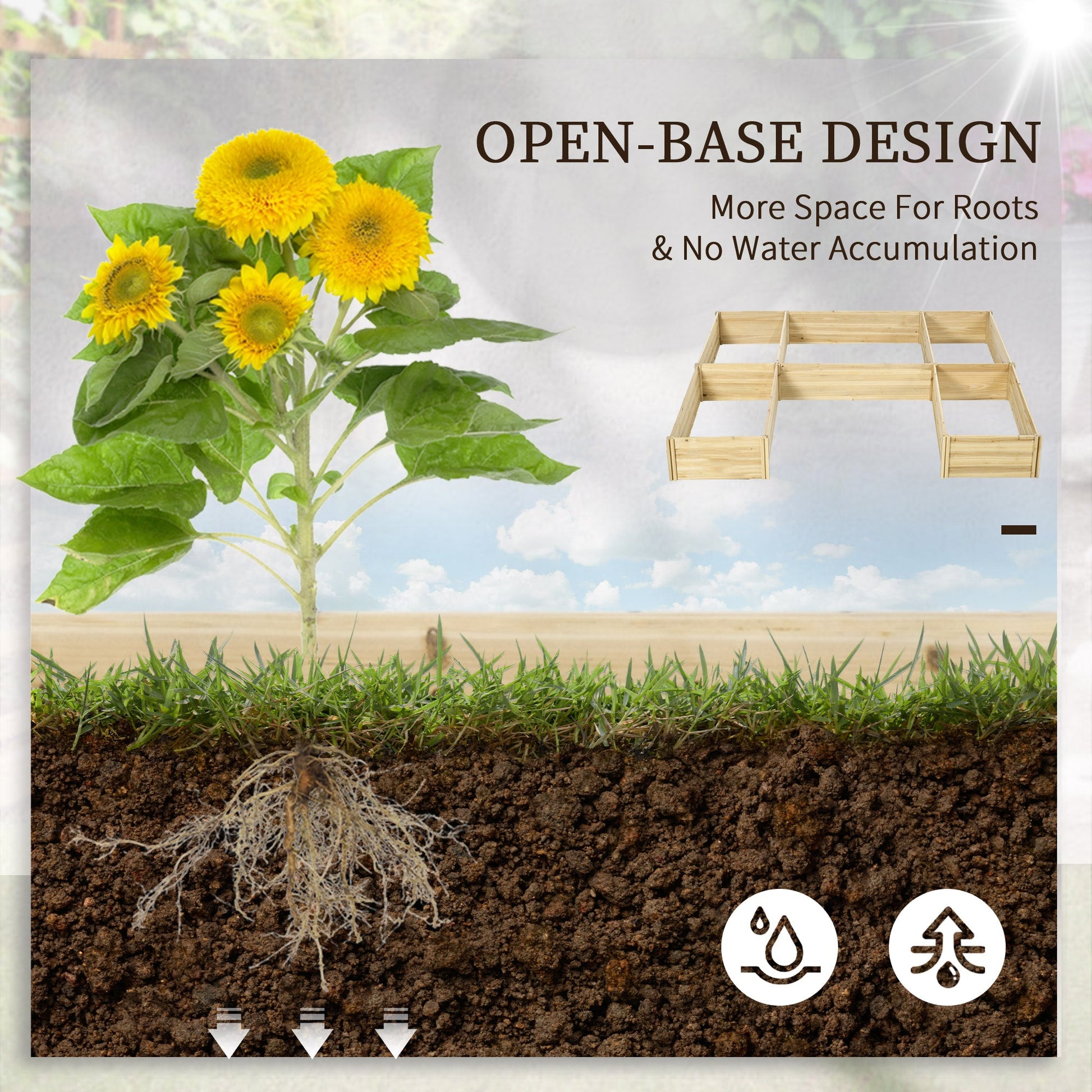 DIY 5-box Wooden Raised Garden Bed Kit with Open Bottom, Outdoor Elevated Planter Box for Outdoor Plants, Vegetables, Flowers, Herbs, Natural Wood