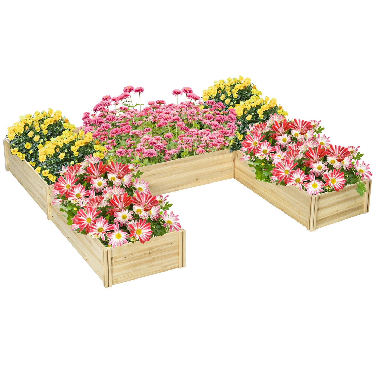 DIY 5-box Wooden Raised Garden Bed Kit with Open Bottom, Outdoor Elevated Planter Box for Outdoor Plants, Vegetables, Flowers, Herbs, Natural Wood