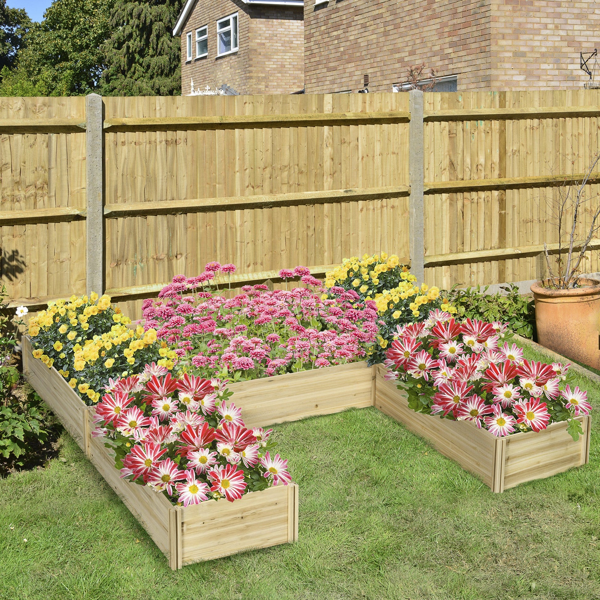 DIY 5-box Wooden Raised Garden Bed Kit with Open Bottom, Outdoor Elevated Planter Box for Outdoor Plants, Vegetables, Flowers, Herbs, Natural Wood
