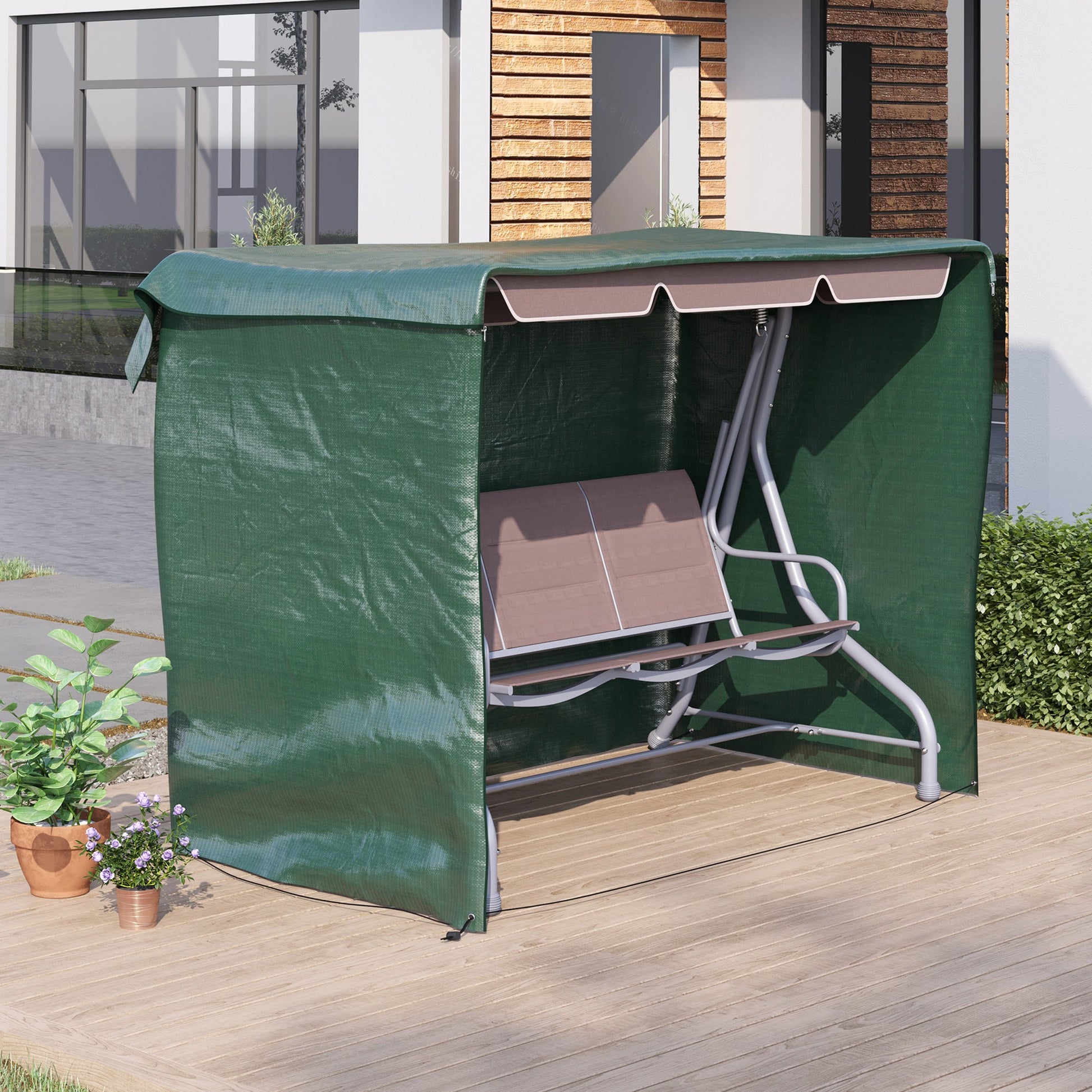 3-Seater Patio Swing Cover, Outdoor Garden Furniture Protection Hammock Glider Cover, Waterproof Dustproof Windproof, 85" x 61" x 59", Dark Green