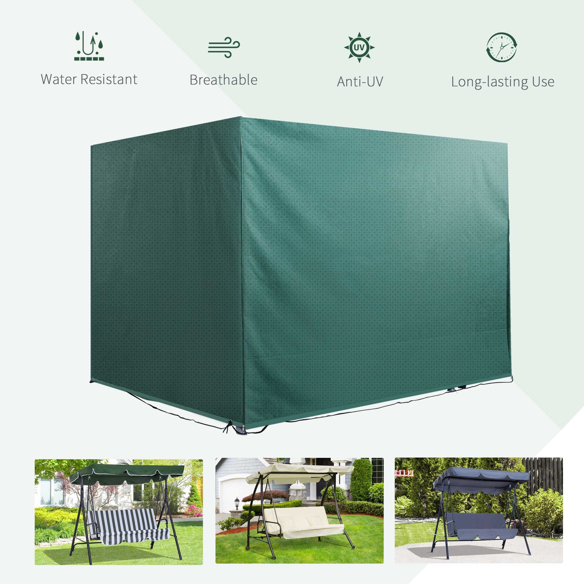 3-Seater Patio Swing Cover, Outdoor Garden Furniture Protection Hammock Glider Cover, Waterproof Dustproof Windproof, 85" x 61" x 59", Dark Green