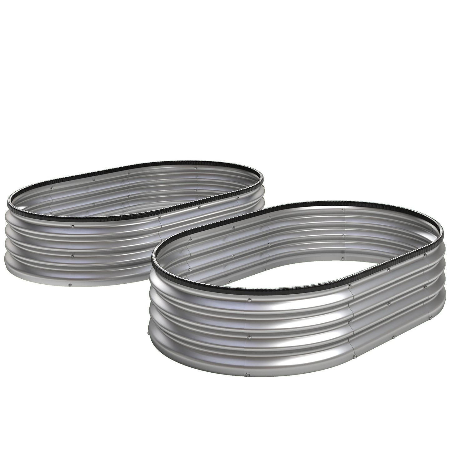 2Pcs Galvanized Raised Garden Bed, 5 x 3 x 1 ft Modular Metal Garden Beds with Rubber Strip Edging, Oval Outdoor Planter Box for Vegetables, Flowers, Herbs, Silver