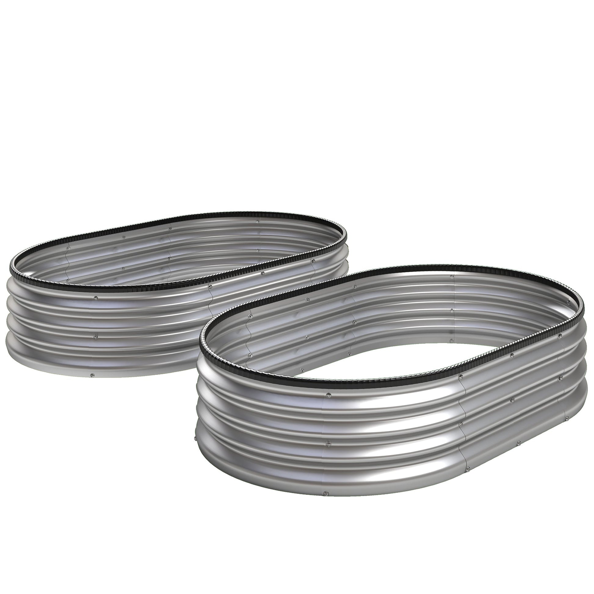 2Pcs Galvanized Raised Garden Bed, 5 x 3 x 1 ft Modular Metal Garden Beds with Rubber Strip Edging, Oval Outdoor Planter Box for Vegetables, Flowers, Herbs, Silver
