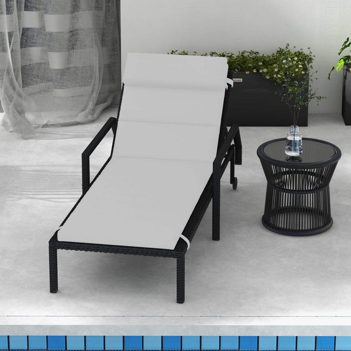 Outdoor Lounge Chair Cushion, Patio Chaise Lounge Cushion with Headrest and Ties, Water Resistant Replacement Sun Lounger Seat Pads, Light Grey