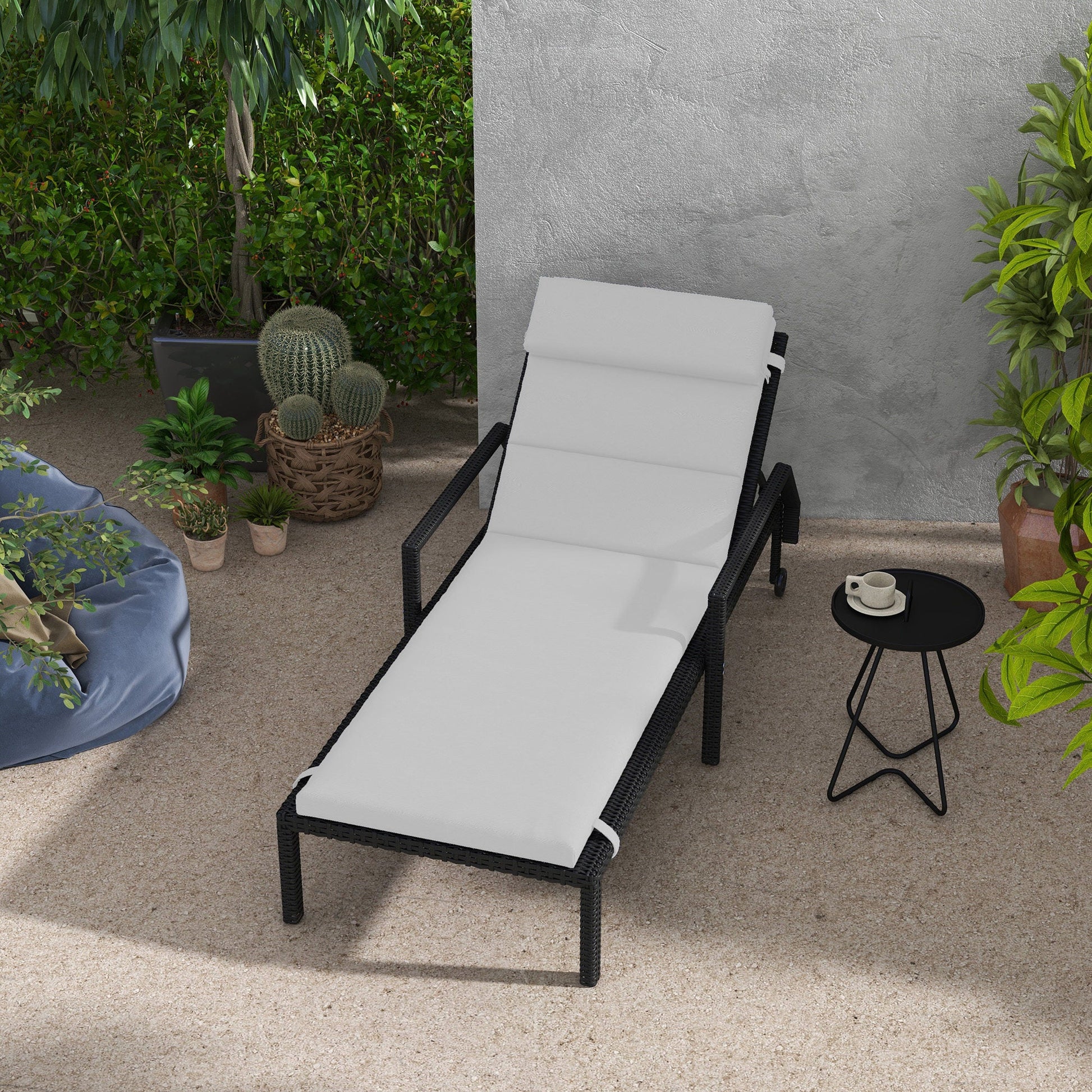 Outdoor Lounge Chair Cushion, Patio Chaise Lounge Cushion with Headrest and Ties, Water Resistant Replacement Sun Lounger Seat Pads, Light Grey