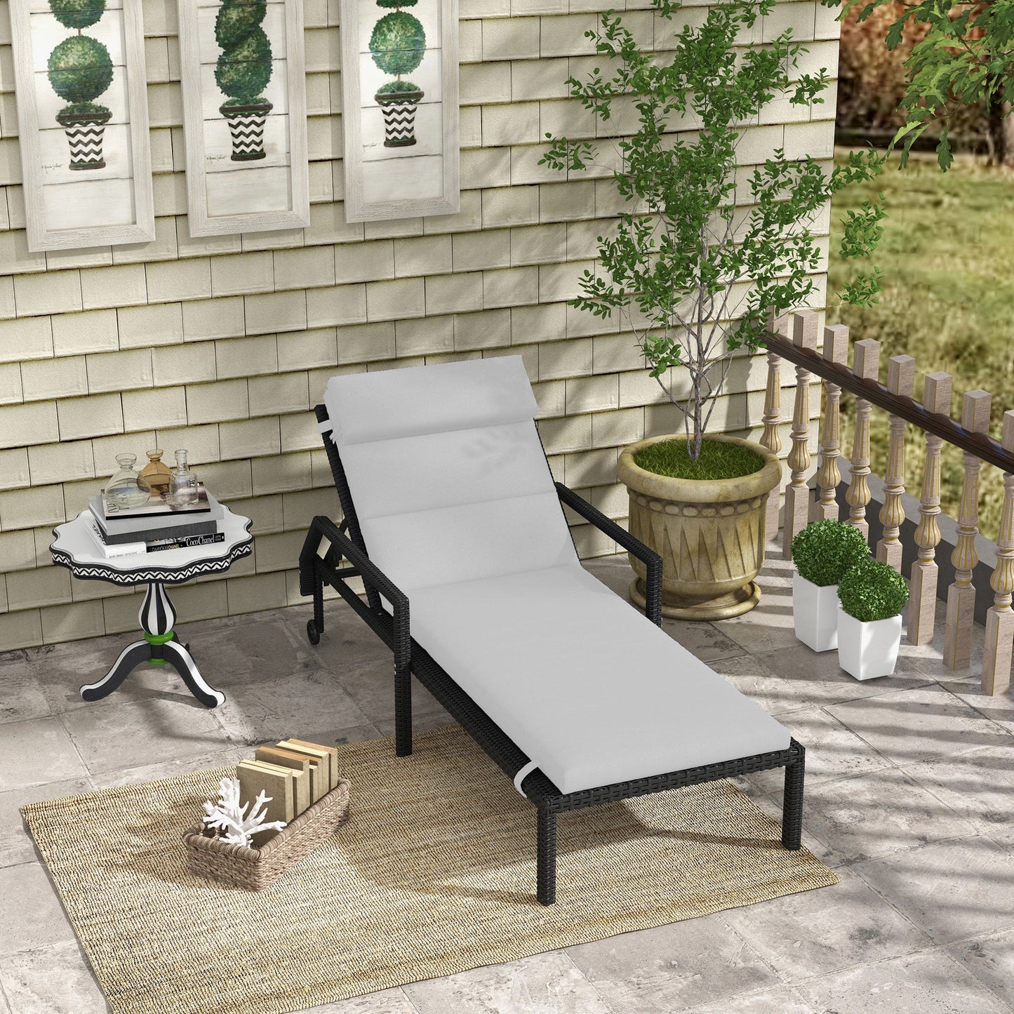 Outdoor Lounge Chair Cushion, Patio Chaise Lounge Cushion with Headrest and Ties, Water Resistant Replacement Sun Lounger Seat Pads, Light Grey