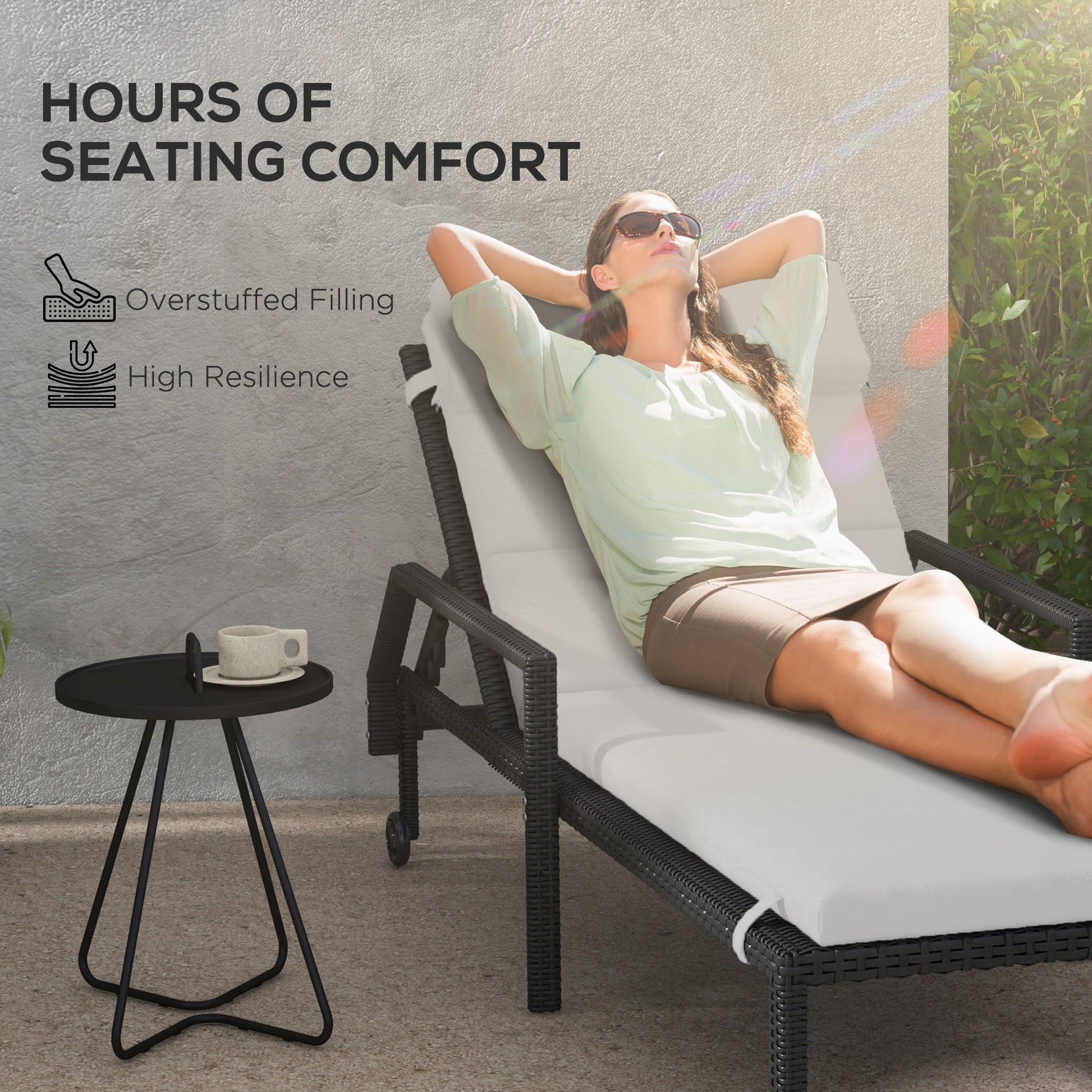 Outdoor Lounge Chair Cushion, Patio Chaise Lounge Cushion with Headrest and Ties, Water Resistant Replacement Sun Lounger Seat Pads, Light Grey