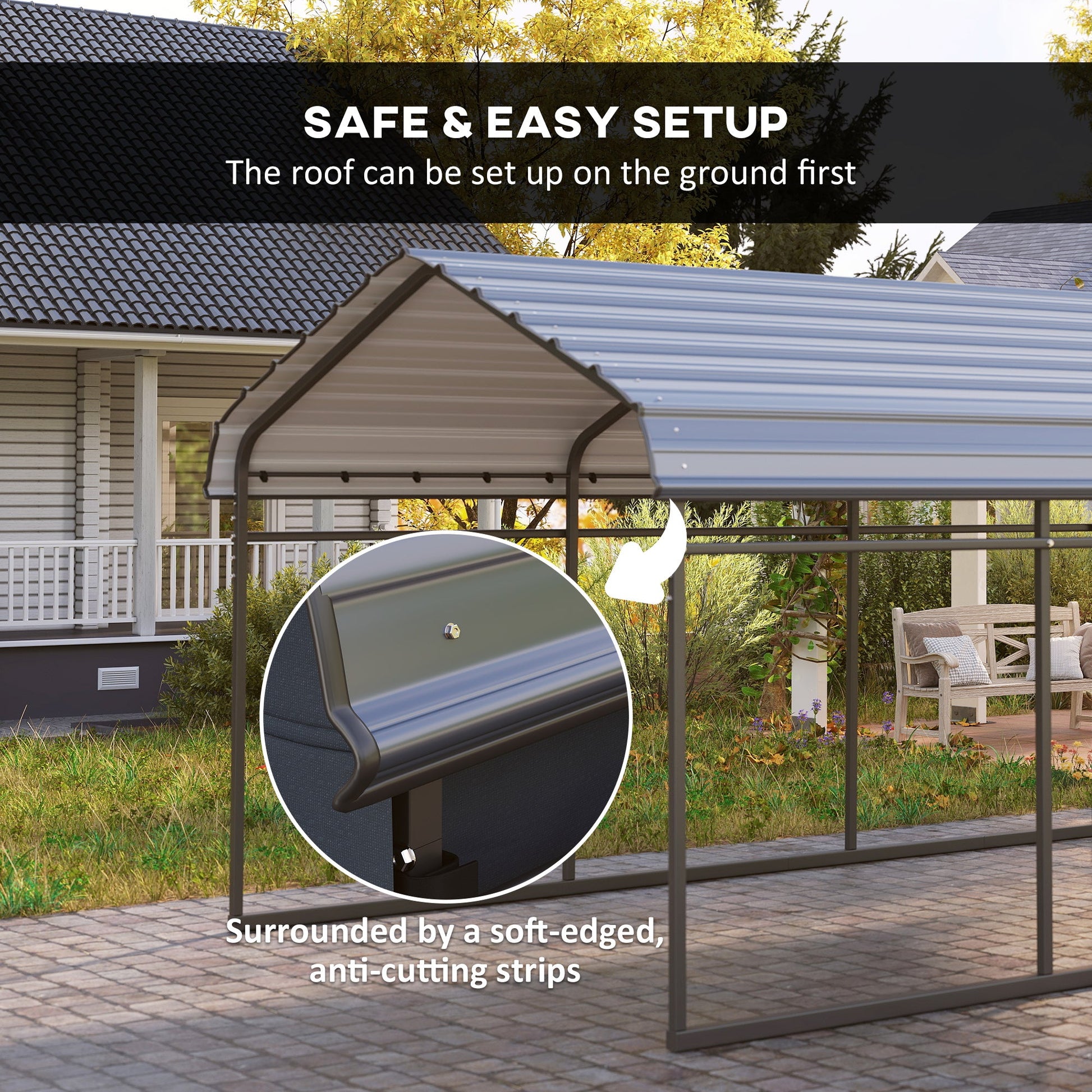 10' x 15' x 8' Heavy Duty Metal Carport, Waterproof Car Shelter Garage Canopy with Galvanized Metal Roof and Removable Sidewalls for Cars, Boats, Trucks and Tractors
