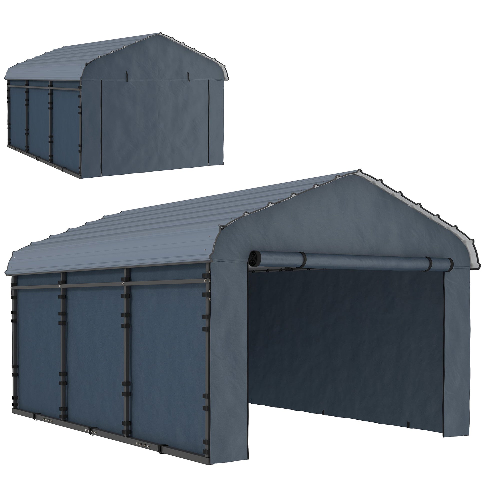 10' x 15' x 8' Heavy Duty Metal Carport, Waterproof Car Shelter Garage Canopy with Galvanized Metal Roof and Removable Sidewalls for Cars, Boats, Trucks and Tractors