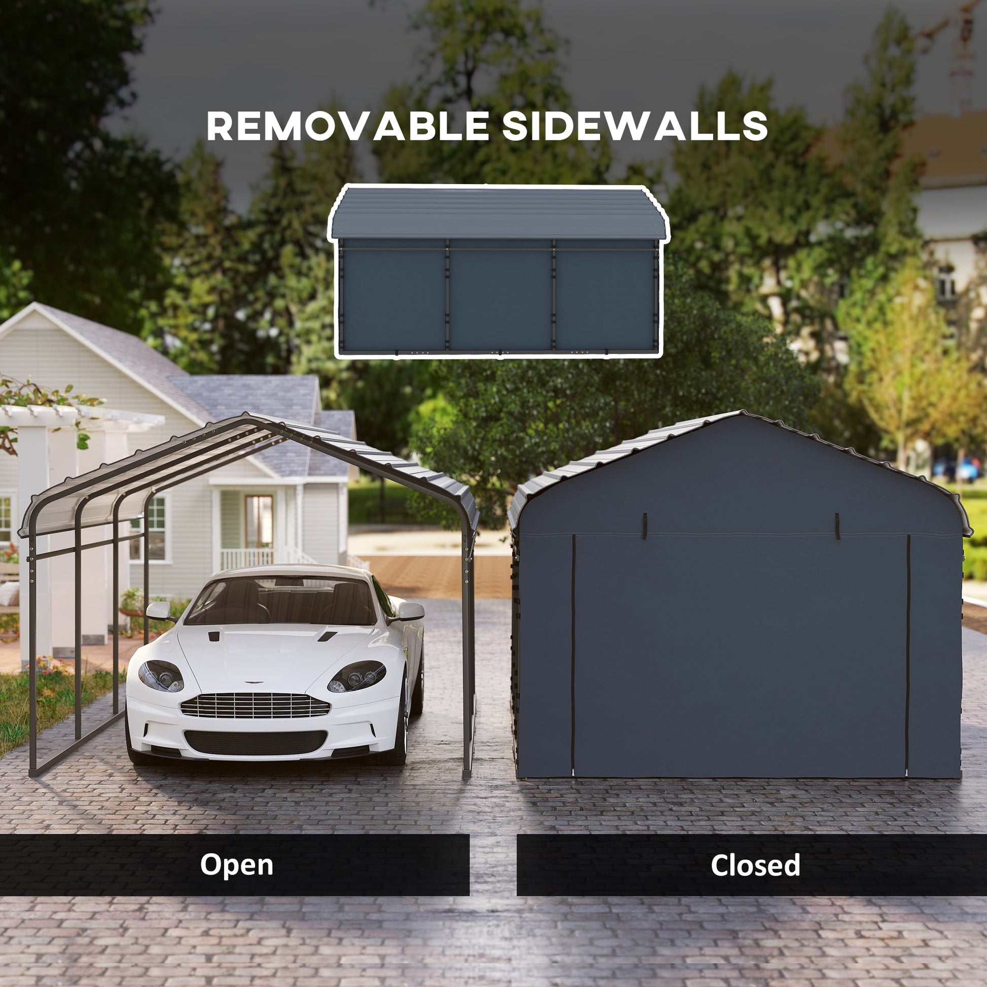 10' x 15' x 8' Heavy Duty Metal Carport, Waterproof Car Shelter Garage Canopy with Galvanized Metal Roof and Removable Sidewalls for Cars, Boats, Trucks and Tractors