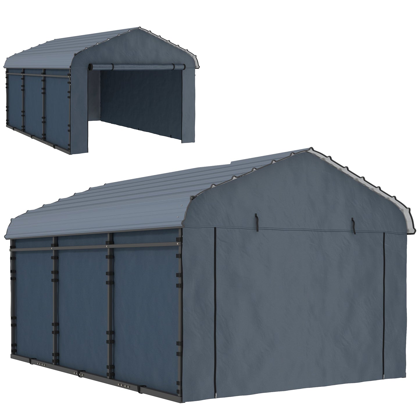 10' x 15' x 8' Heavy Duty Metal Carport, Waterproof Car Shelter Garage Canopy with Galvanized Metal Roof and Removable Sidewalls for Cars, Boats, Trucks and Tractors