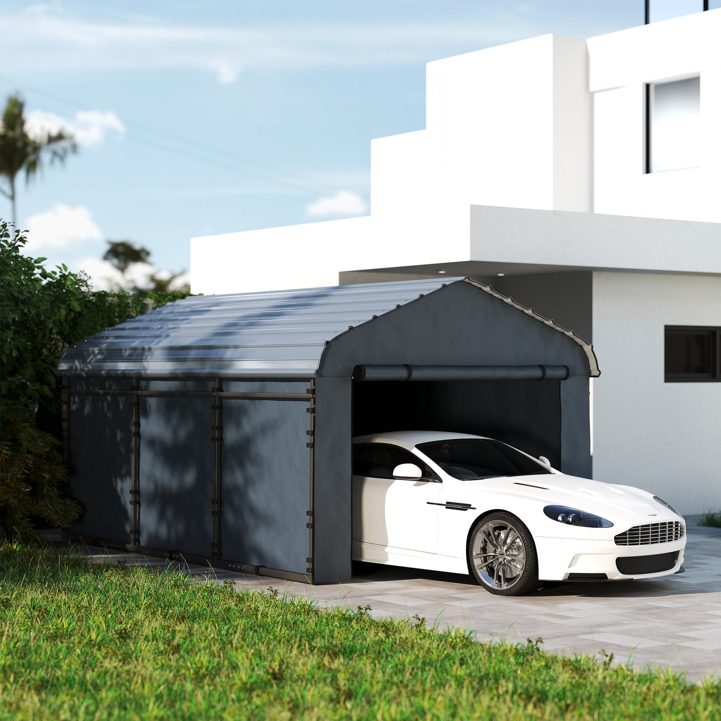 10' x 15' x 8' Heavy Duty Metal Carport, Waterproof Car Shelter Garage Canopy with Galvanized Metal Roof and Removable Sidewalls for Cars, Boats, Trucks and Tractors