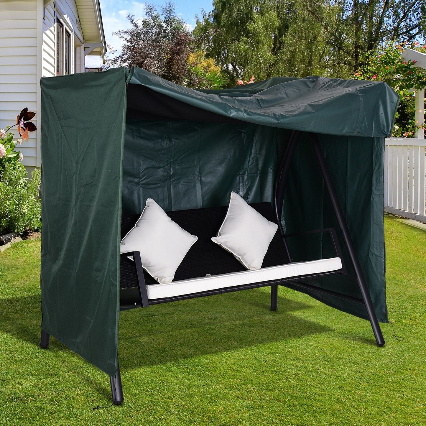 Outdoor Swing Cover, Large 3-Seat Patio Swing Chair Hammock Cover UV Resistant Windproof All Weather Protection, Green