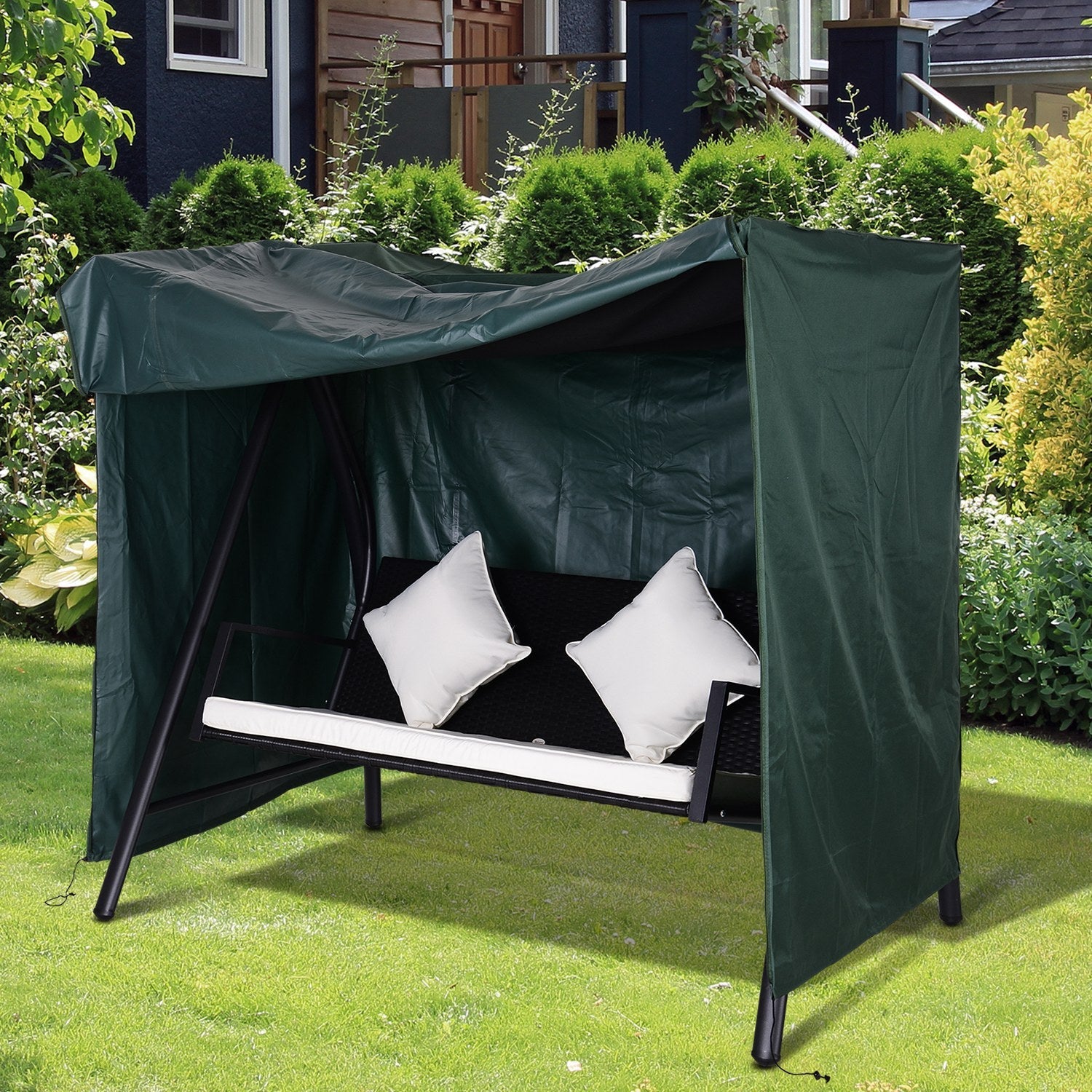 Outdoor Swing Cover, Large 3-Seat Patio Swing Chair Hammock Cover UV Resistant Windproof All Weather Protection, Green
