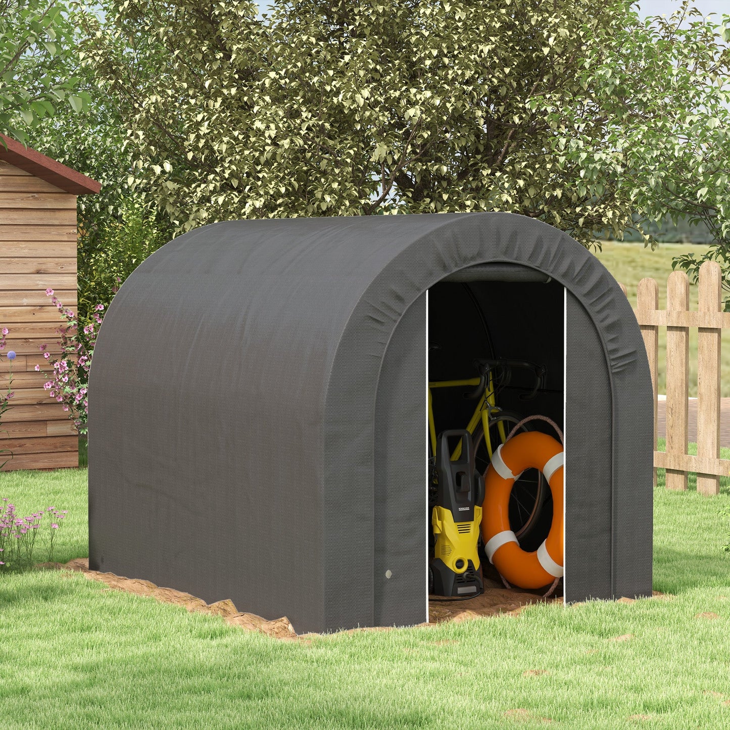 6' x 8' Outdoor Storage Shed Tent, Portable Shed with Galvanised Steel Frame and ZIipper Roll-up Door, Bike Shed Motorcycle Shelter for Patio Garden Tools, Dark Grey