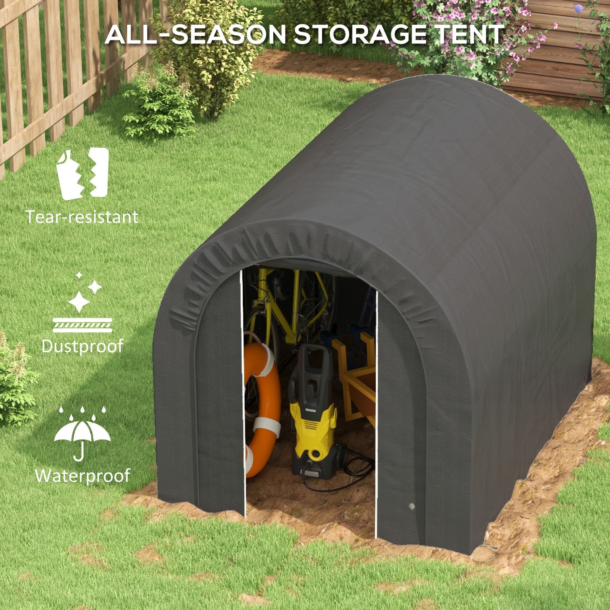 6' x 8' Outdoor Storage Shed Tent, Portable Shed with Galvanised Steel Frame and ZIipper Roll-up Door, Bike Shed Motorcycle Shelter for Patio Garden Tools, Dark Grey
