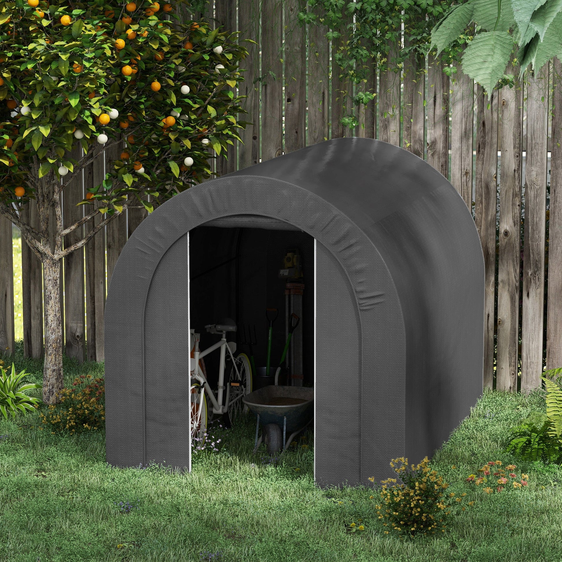 6' x 8' Outdoor Storage Shed Tent, Portable Shed with Galvanised Steel Frame and ZIipper Roll-up Door, Bike Shed Motorcycle Shelter for Patio Garden Tools, Dark Grey