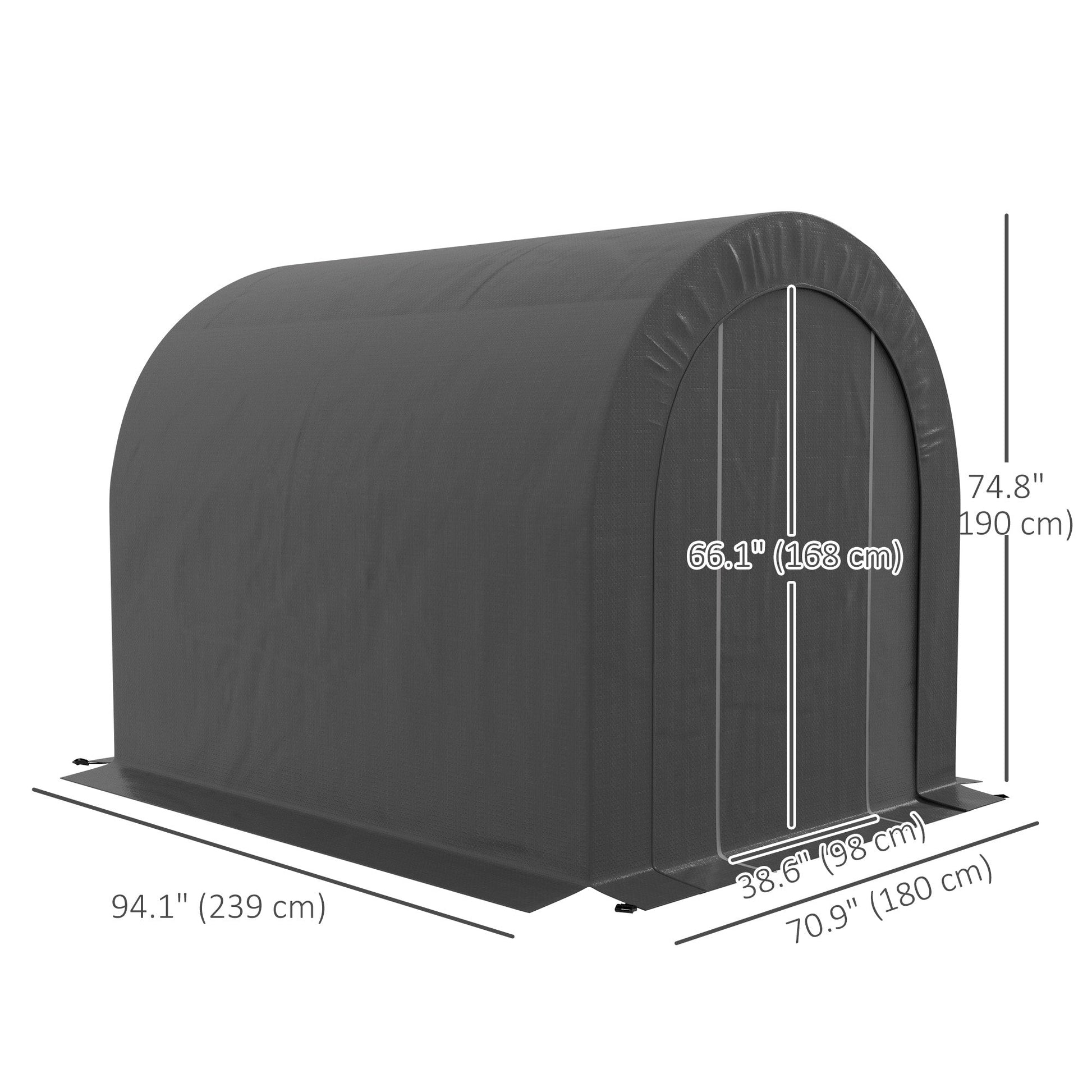 6' x 8' Outdoor Storage Shed Tent, Portable Shed with Galvanised Steel Frame and ZIipper Roll-up Door, Bike Shed Motorcycle Shelter for Patio Garden Tools, Dark Grey