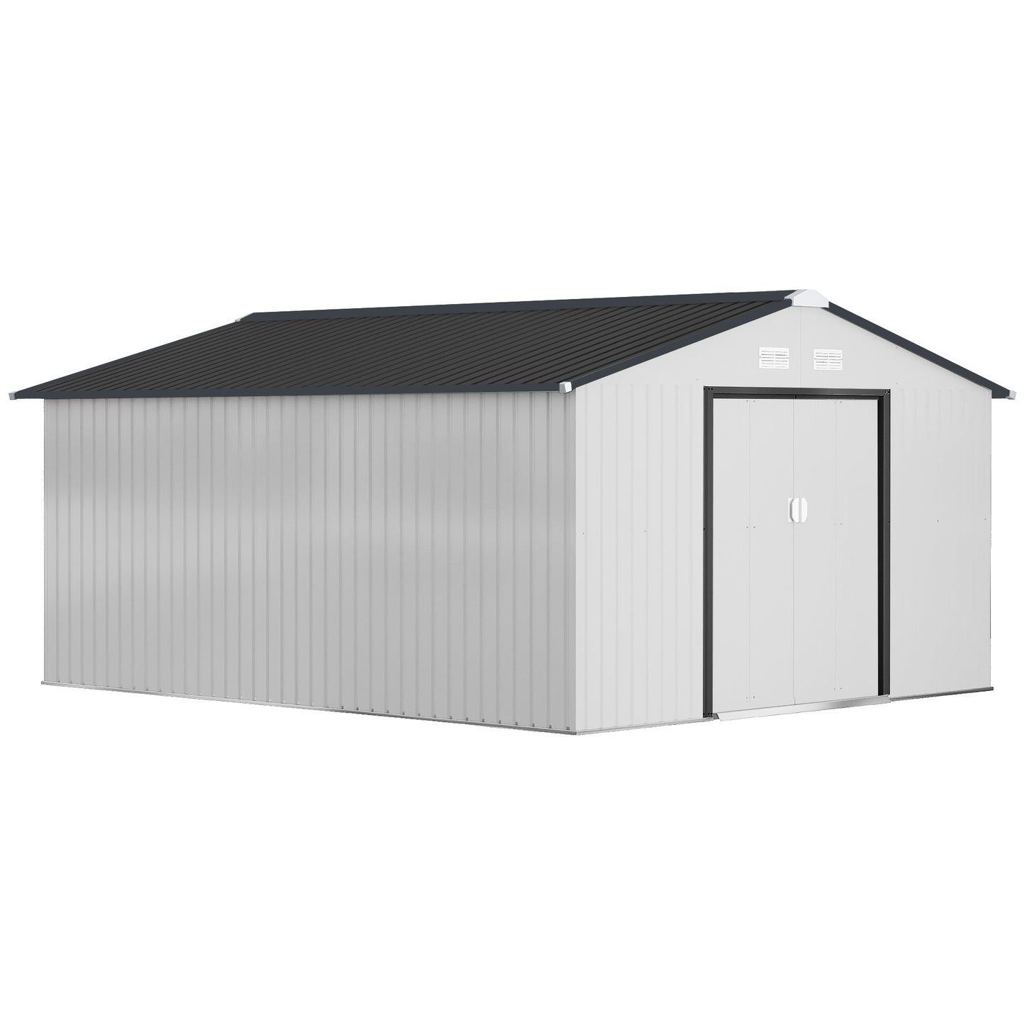 11' x 13' Garden Storage Shed with Foundation Kit, Metal Tool Storage House with Double Doors for Outdoor Patio Yard, White