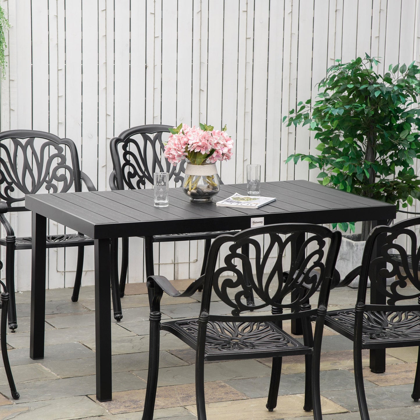 55" L x 35.5" W x 29.25" H Patio Dining Table for 6, Rectangular Aluminum Outdoor Table for Garden Lawn Backyard, Black