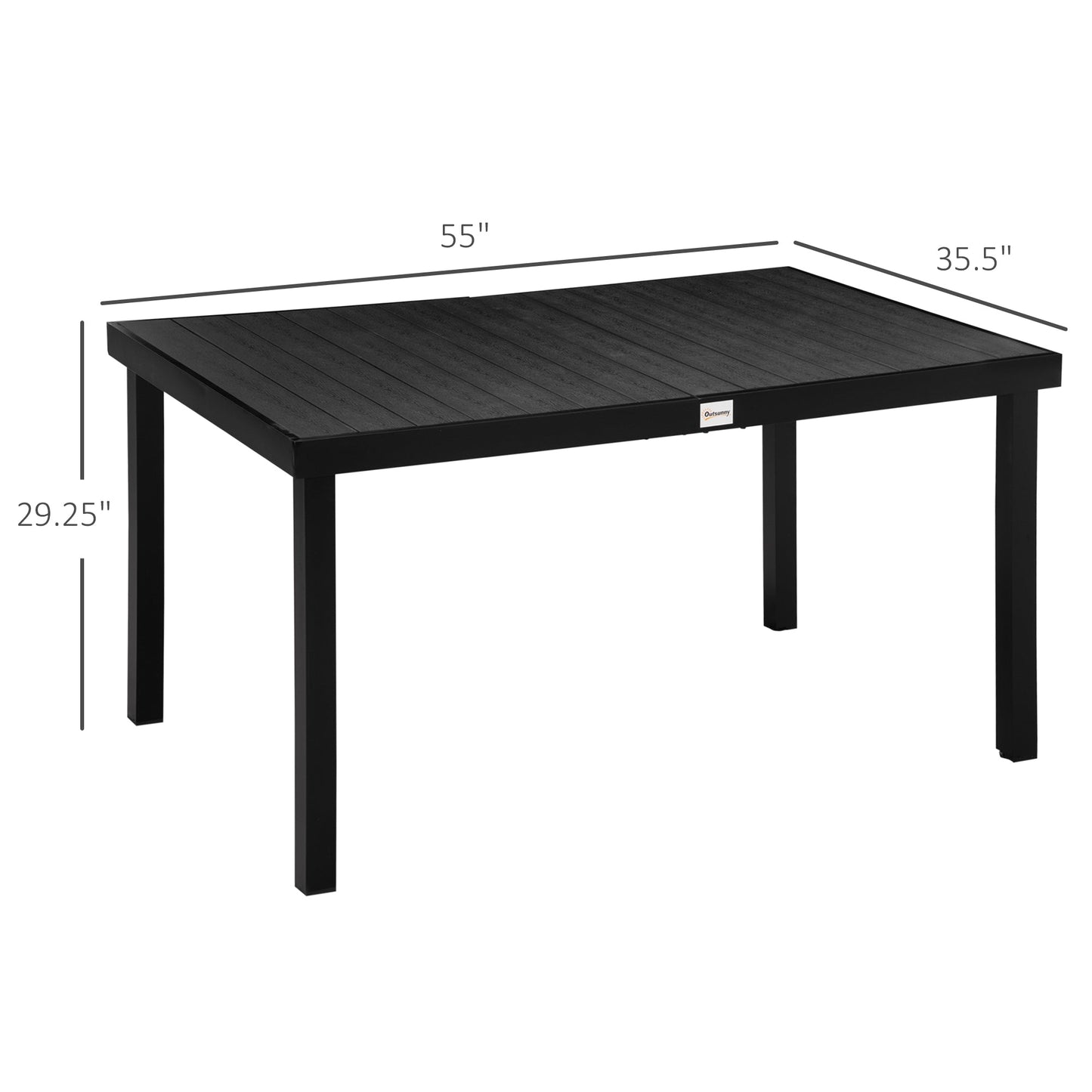 55" L x 35.5" W x 29.25" H Patio Dining Table for 6, Rectangular Aluminum Outdoor Table for Garden Lawn Backyard, Black