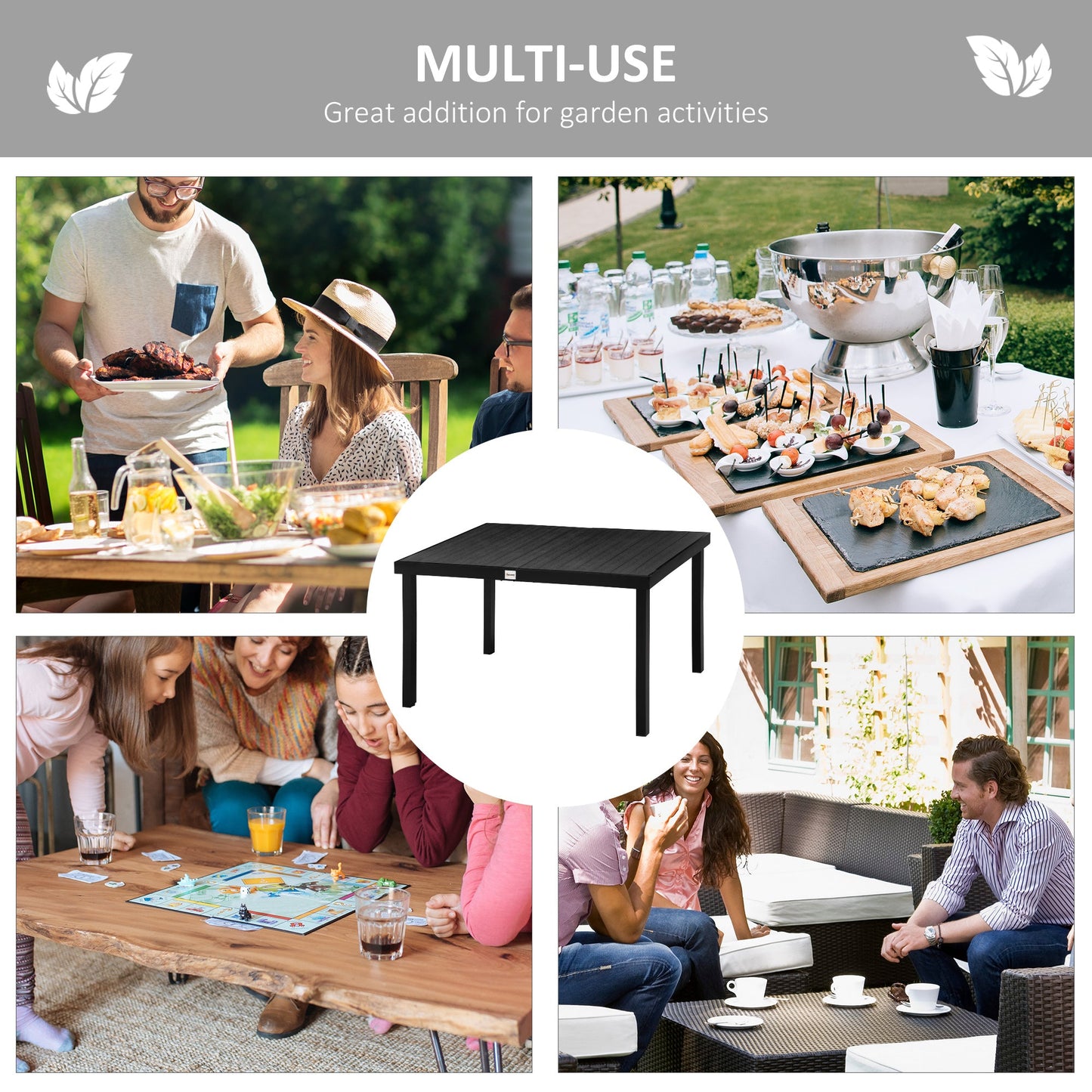 55" L x 35.5" W x 29.25" H Patio Dining Table for 6, Rectangular Aluminum Outdoor Table for Garden Lawn Backyard, Black