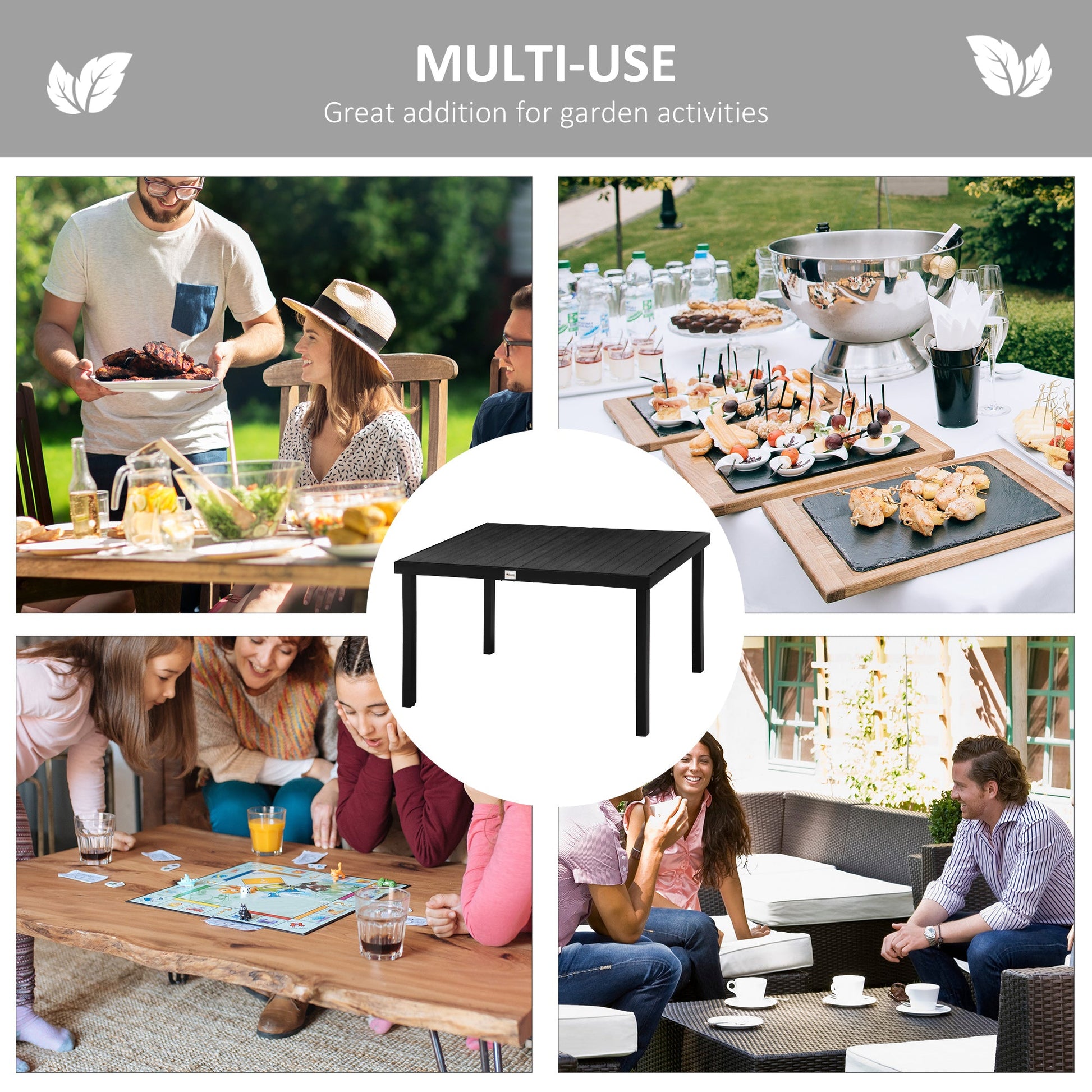 55" L x 35.5" W x 29.25" H Patio Dining Table for 6, Rectangular Aluminum Outdoor Table for Garden Lawn Backyard, Black