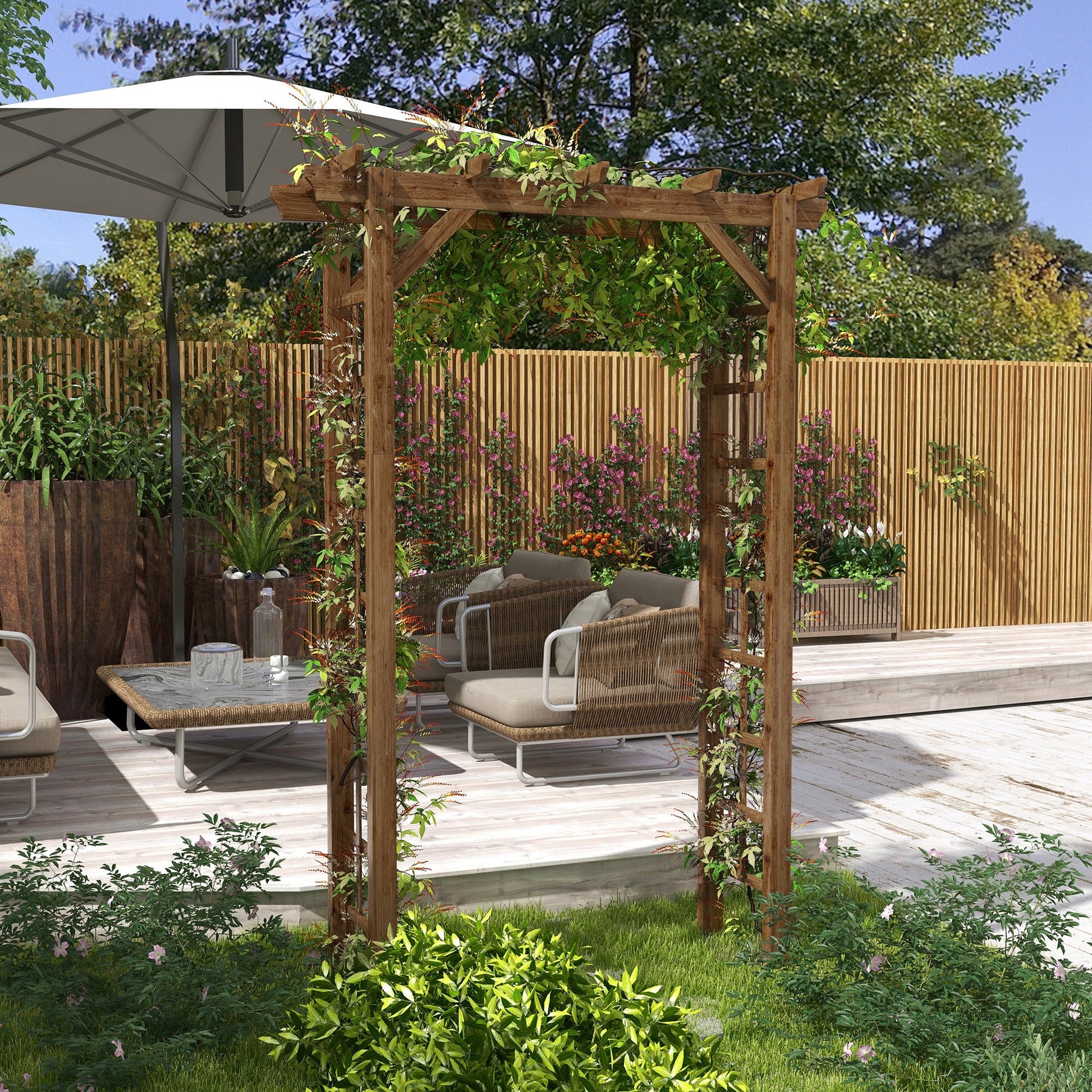 85" Wooden Garden Arbour for Wedding and Ceremony, Outdoor Garden Arch Trellis for Climbing Vines, Carbonized
