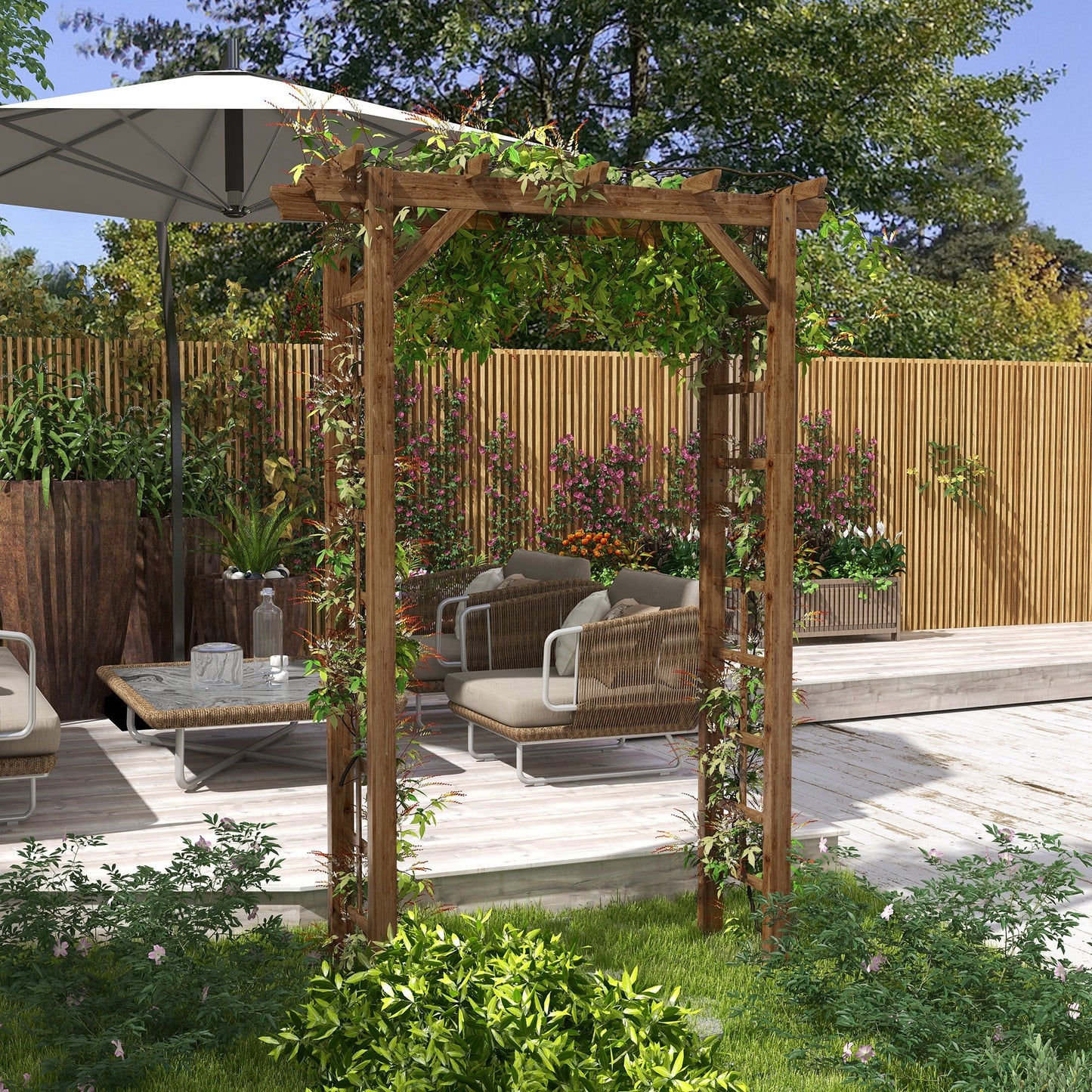 85" Wooden Garden Arbour for Wedding and Ceremony, Outdoor Garden Arch Trellis for Climbing Vines, Carbonized