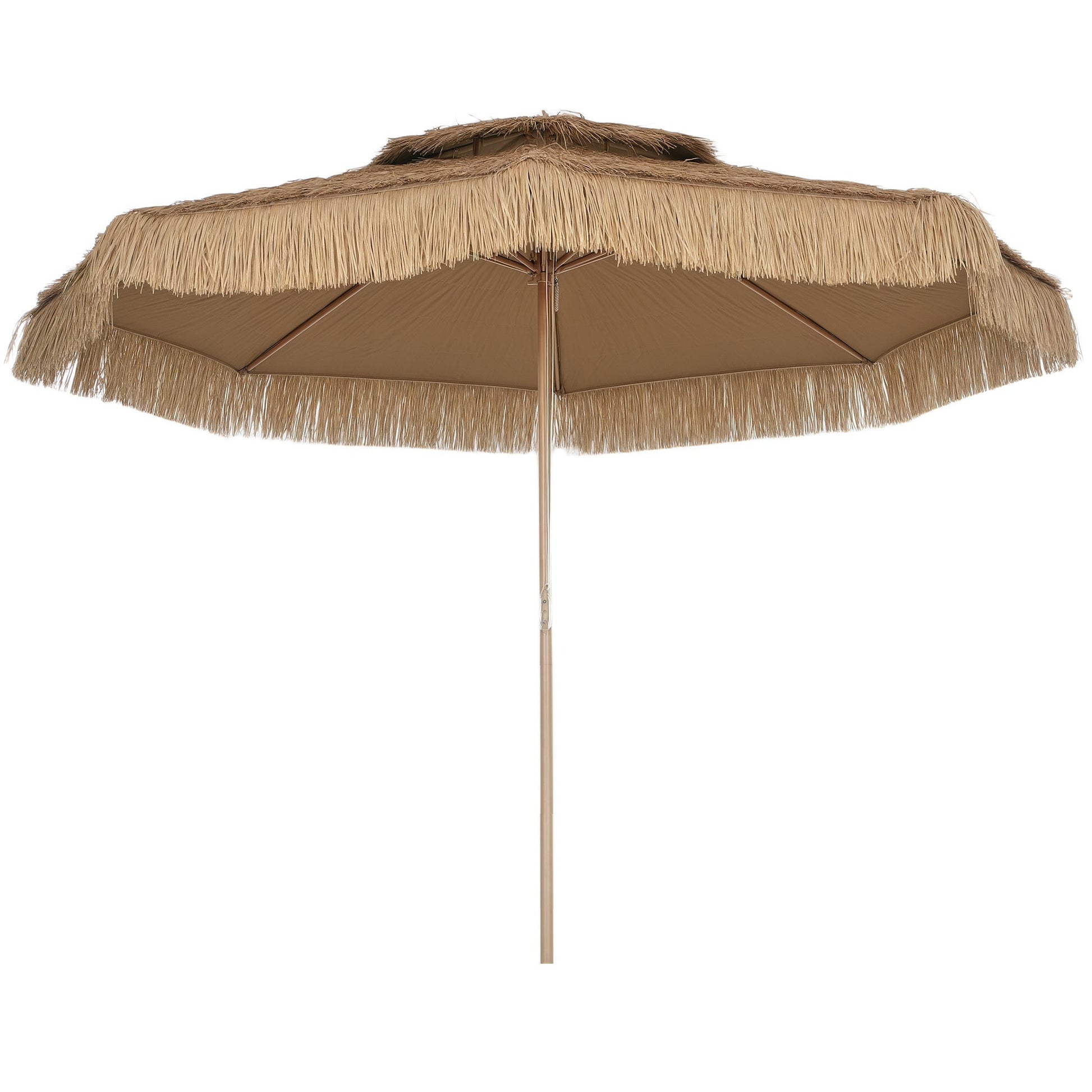 10FT Hula Thatched Tiki Patio Umbrella, 2-Tier Tropical Hawaiian Style Outdoor Umbrella with 8 Ribs, UPF30+, for Garden, Backyard, Deck, Pool, Natural