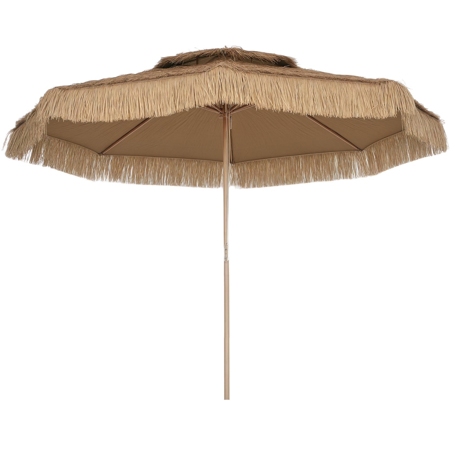 10FT Hula Thatched Tiki Patio Umbrella, 2-Tier Tropical Hawaiian Style Outdoor Umbrella with 8 Ribs, UPF30+, for Garden, Backyard, Deck, Pool, Natural