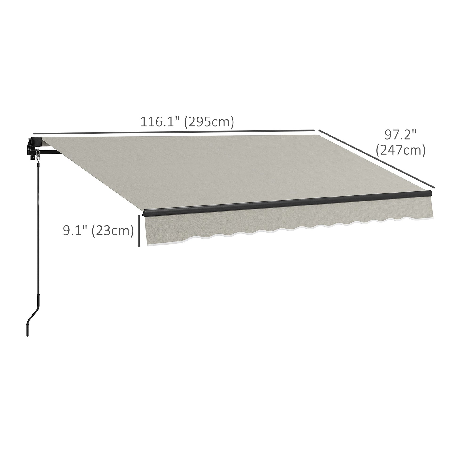  10' x 8' Retractable Awning, Patio Awning Sunshade Shelter with Manual Crank Handle, 280gsm UV Resistant Fabric and Aluminum Frame, for Balcony, Yard, Light Grey