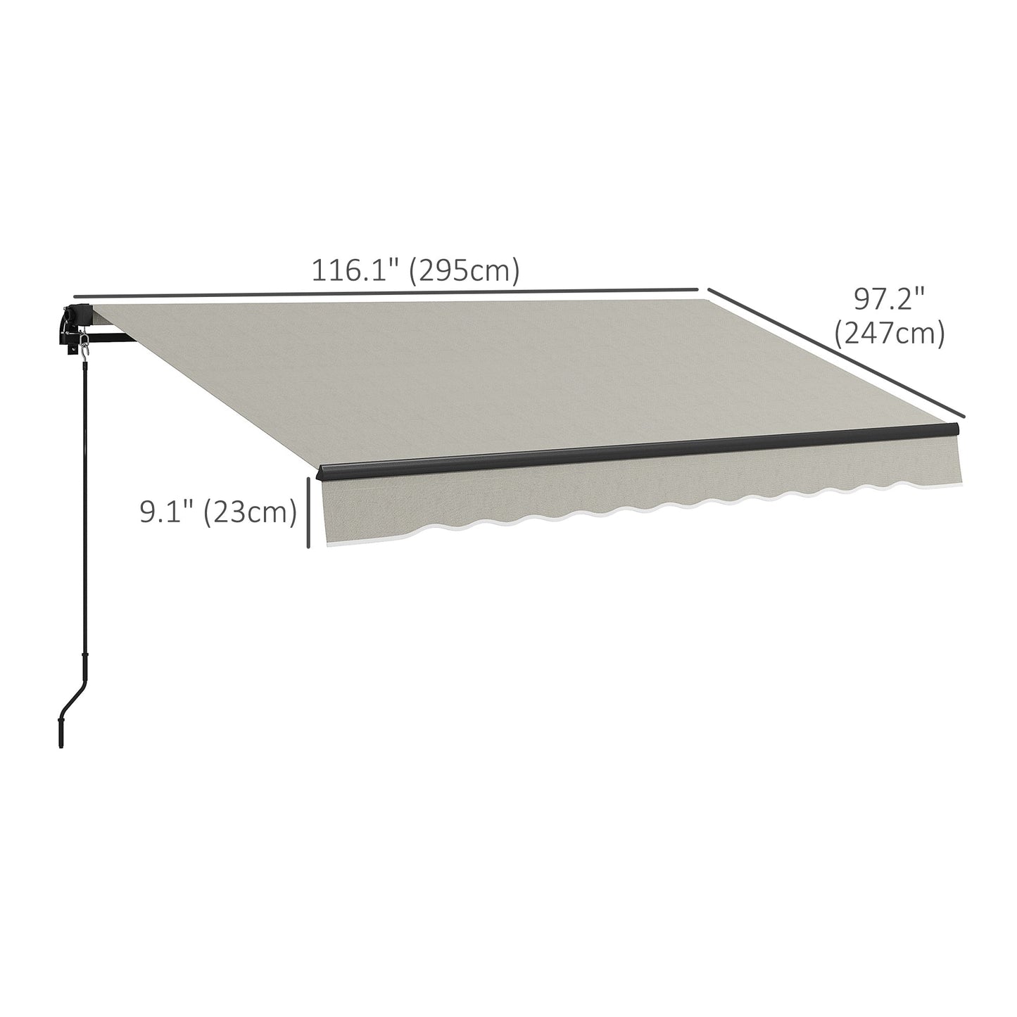  10' x 8' Retractable Awning, Patio Awning Sunshade Shelter with Manual Crank Handle, 280gsm UV Resistant Fabric and Aluminum Frame, for Balcony, Yard, Light Grey