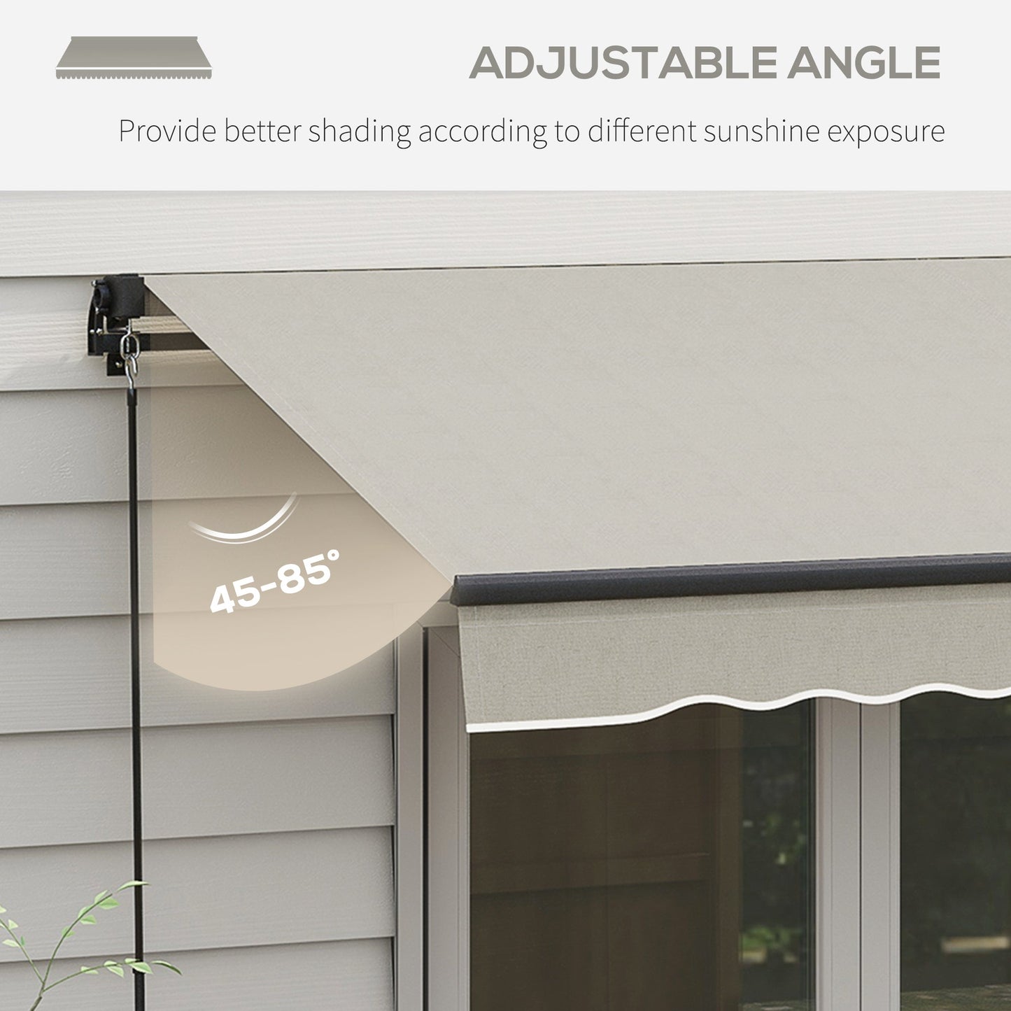  10' x 8' Retractable Awning, Patio Awning Sunshade Shelter with Manual Crank Handle, 280gsm UV Resistant Fabric and Aluminum Frame, for Balcony, Yard, Light Grey