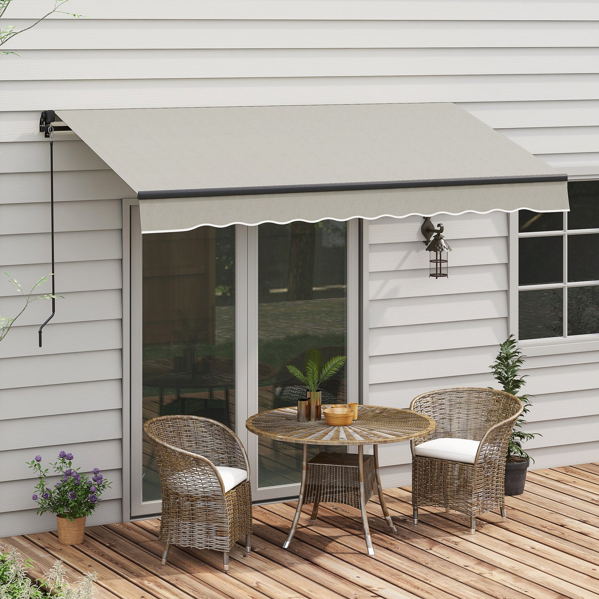  10' x 8' Retractable Awning, Patio Awning Sunshade Shelter with Manual Crank Handle, 280gsm UV Resistant Fabric and Aluminum Frame, for Balcony, Yard, Light Grey